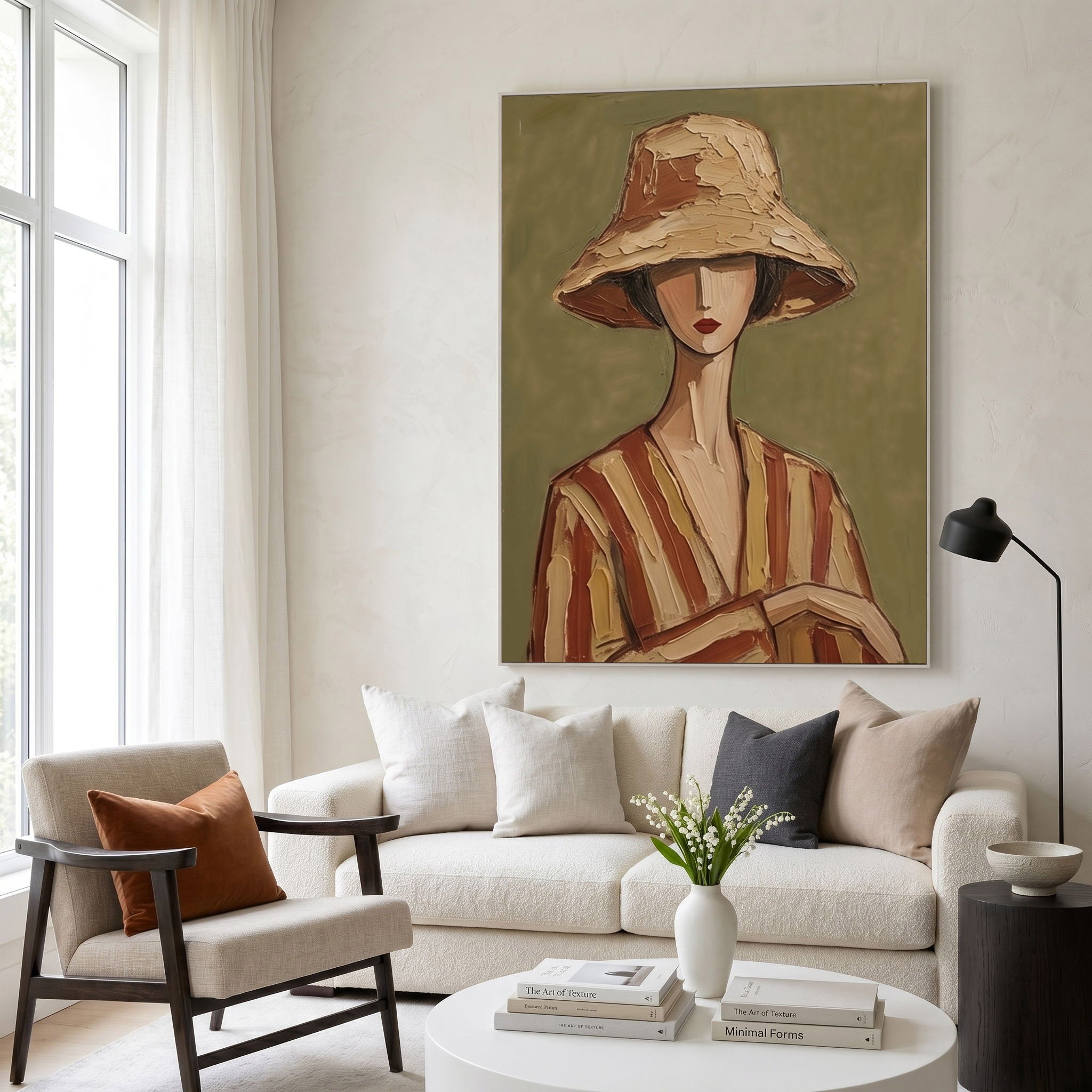Large Modern Woman Portrait Wall Art Abstract Oil Painting Vintage Americana Art Cowgirl Cowboy Western Heritage Fashion Decor Luxury Home