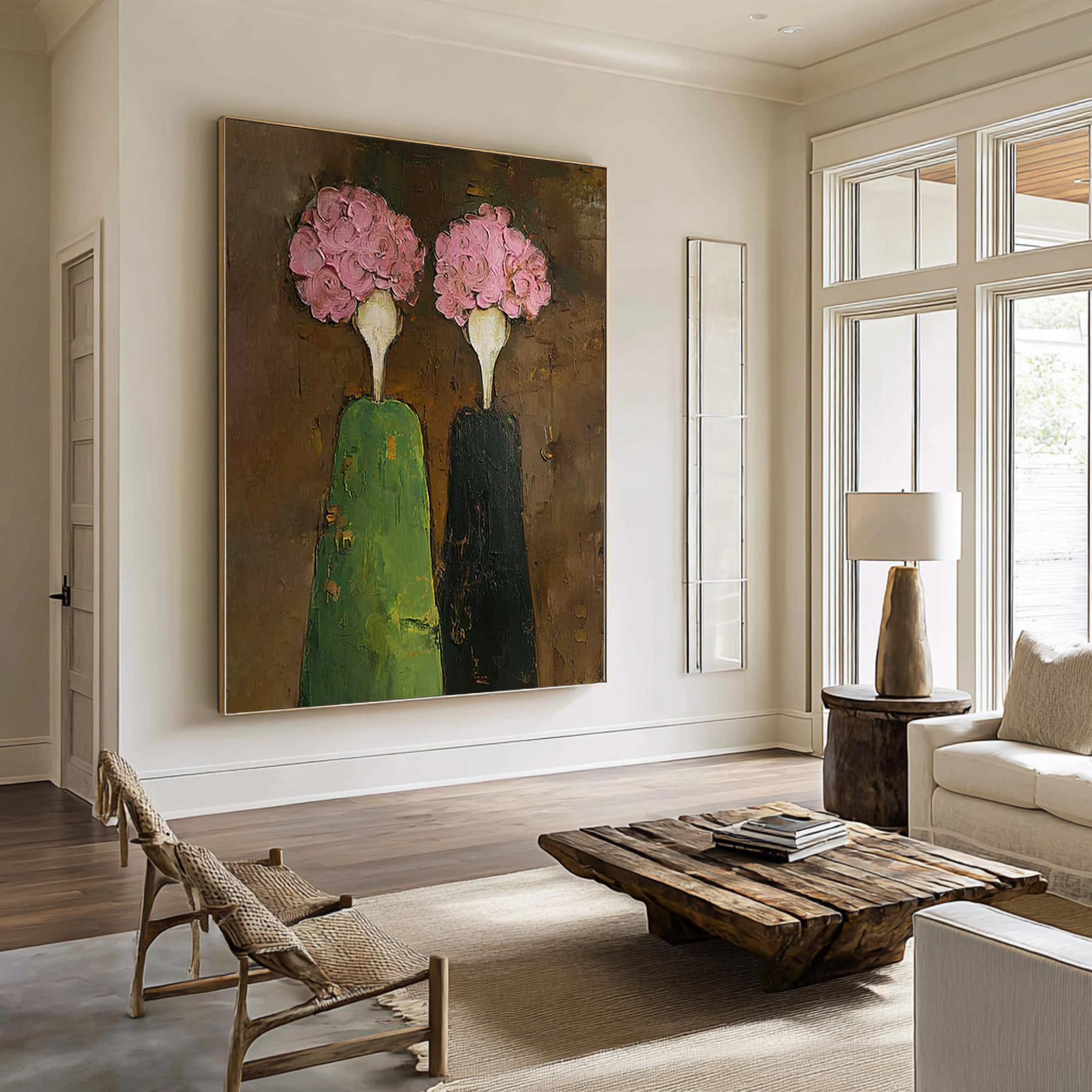 Abstract Figurative Oil Painting with Pink Florals #CZ 049