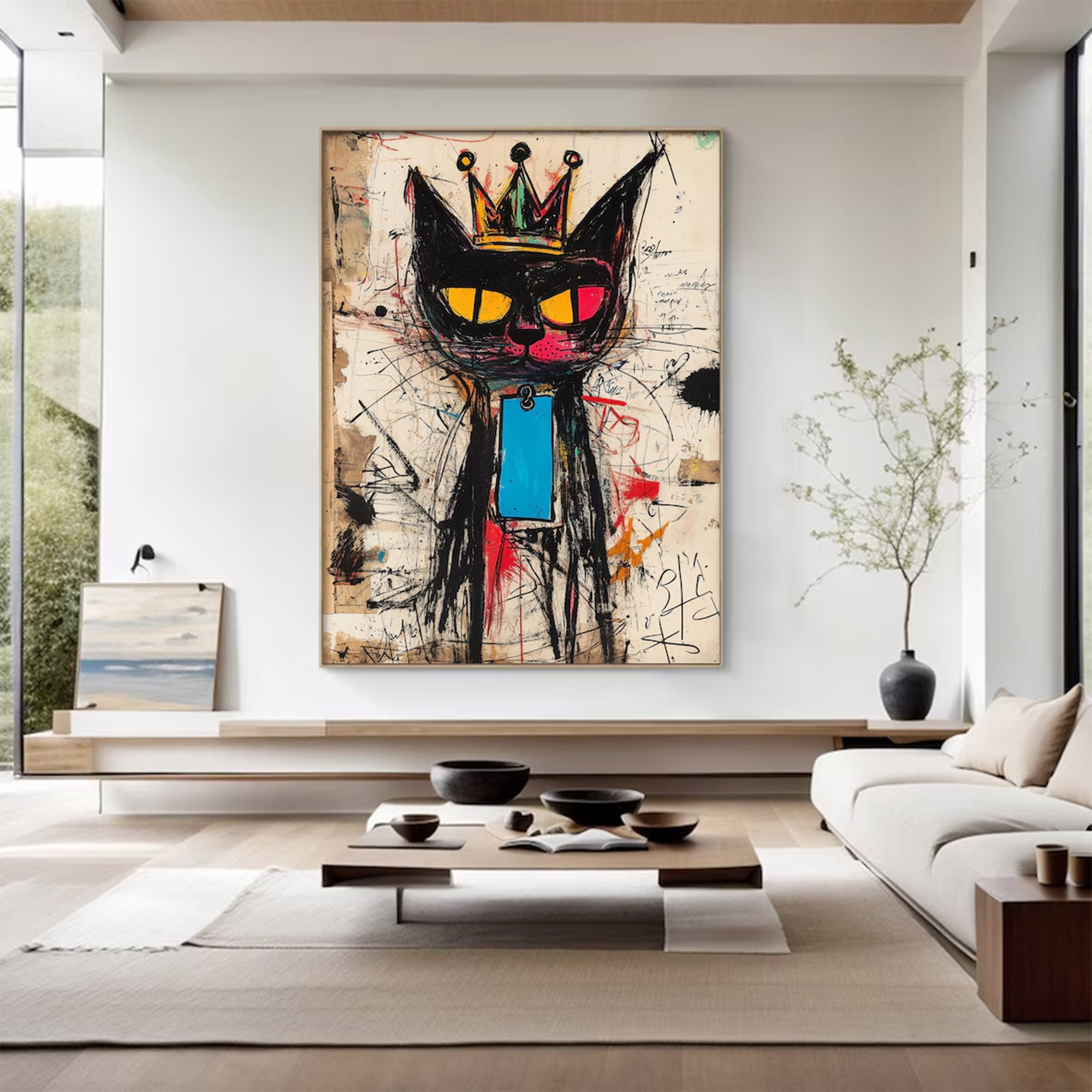 Large Abstract Crowned Cat | KeiraArt #AG 139