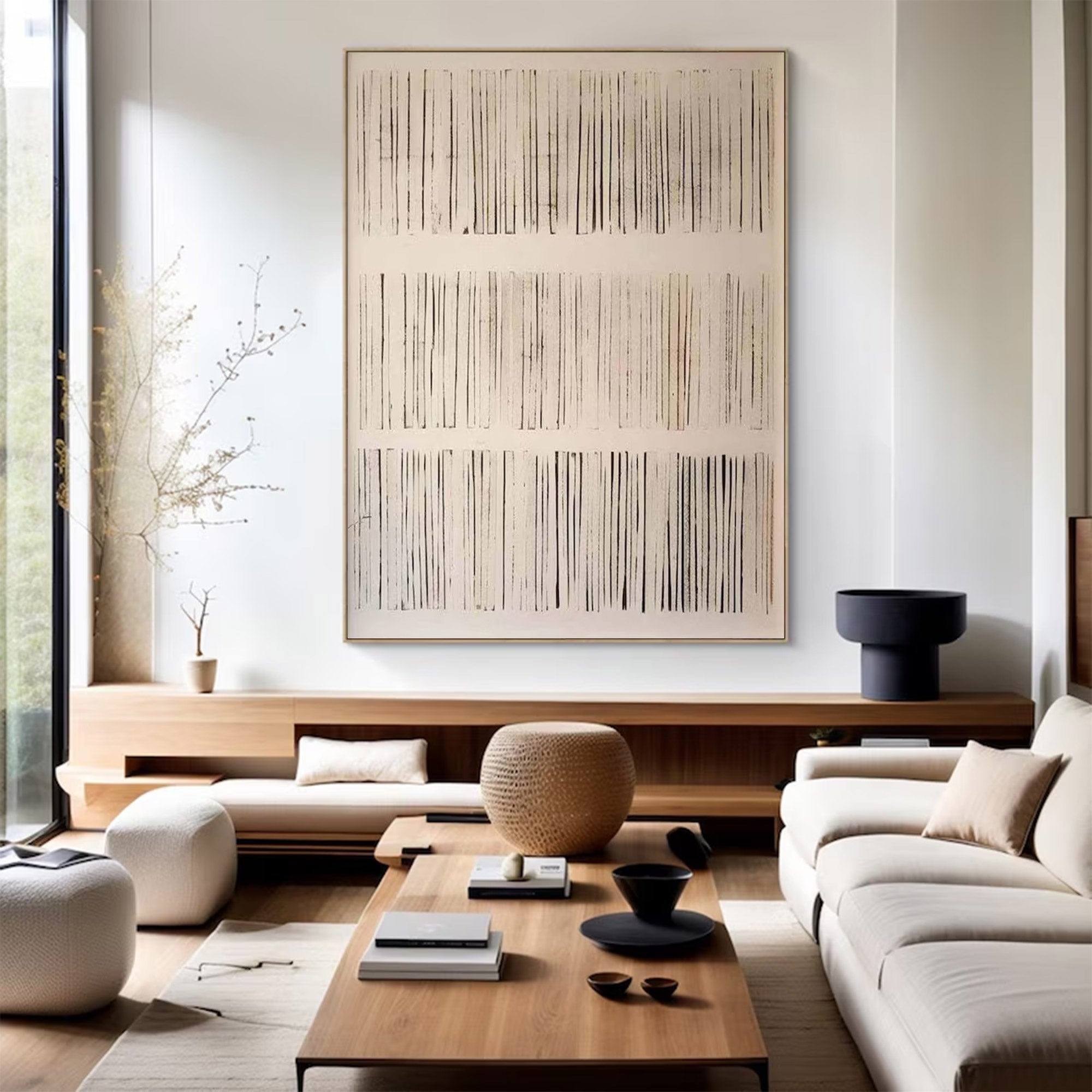 Minimalist Line Art Large Beige Black |KelorArt  #AG 106