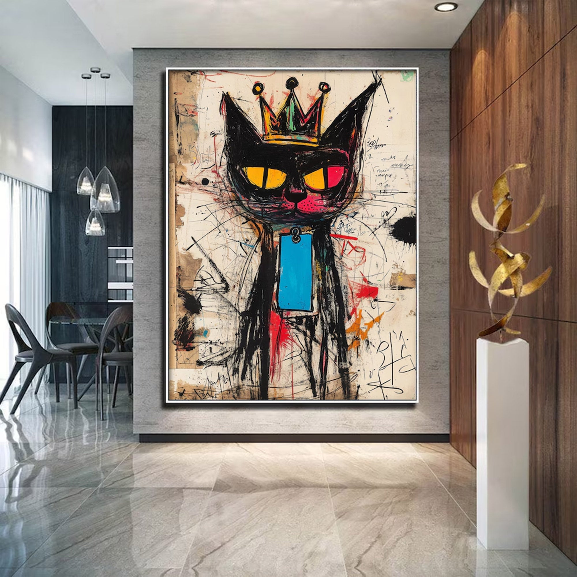 Large Abstract Crowned Cat | KeiraArt #AG 139