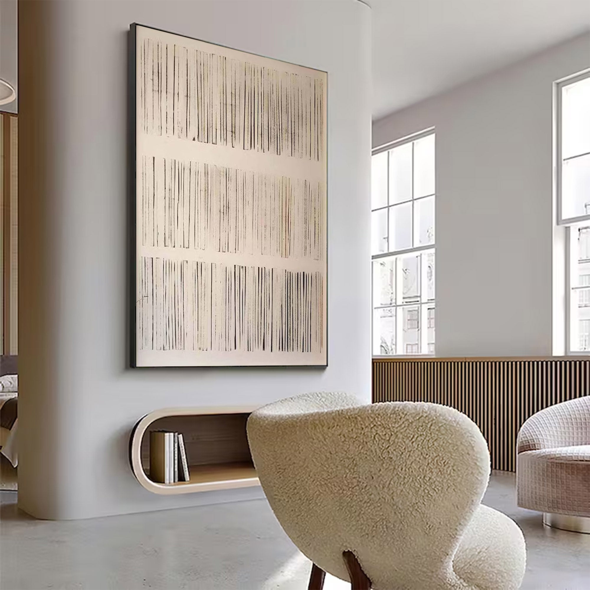 Minimalist Line Art Large Beige Black |KelorArt  #AG 106