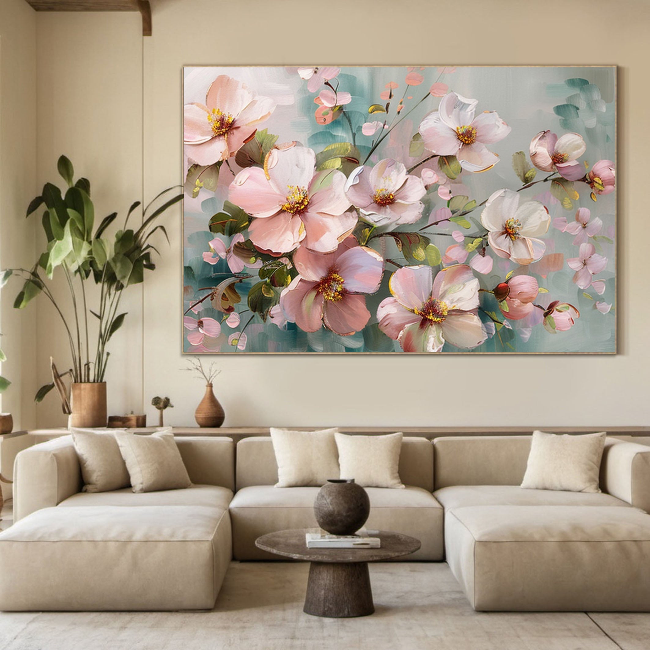 Summer Flowers Abstract Painting Bright Wall Decor #FT 011