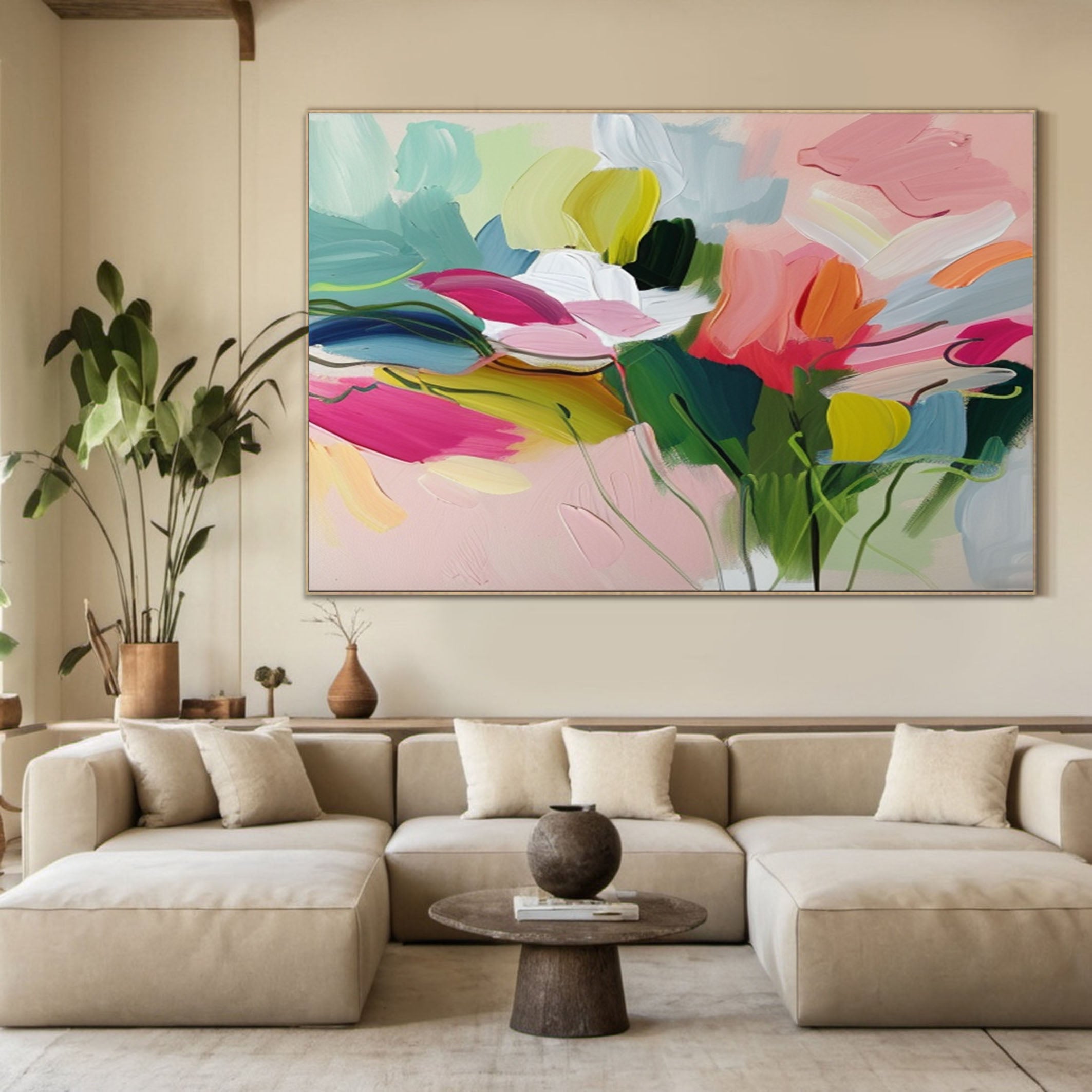 Exotic Bloom Abstract Art Bright Floral Canvas #FT 014