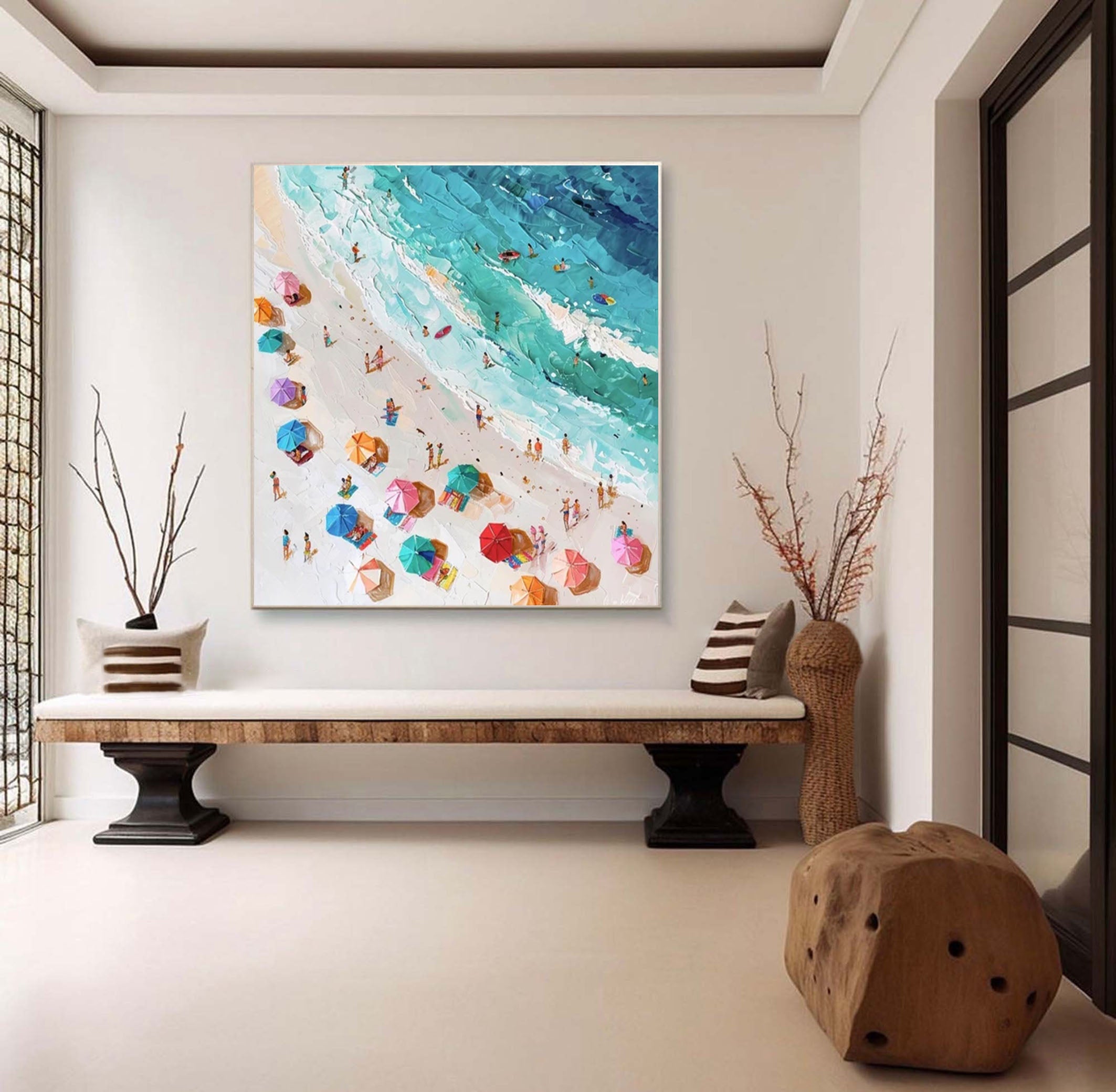 Coastal Large Wall Art  Lively Beach Canvas Painting #OS 052