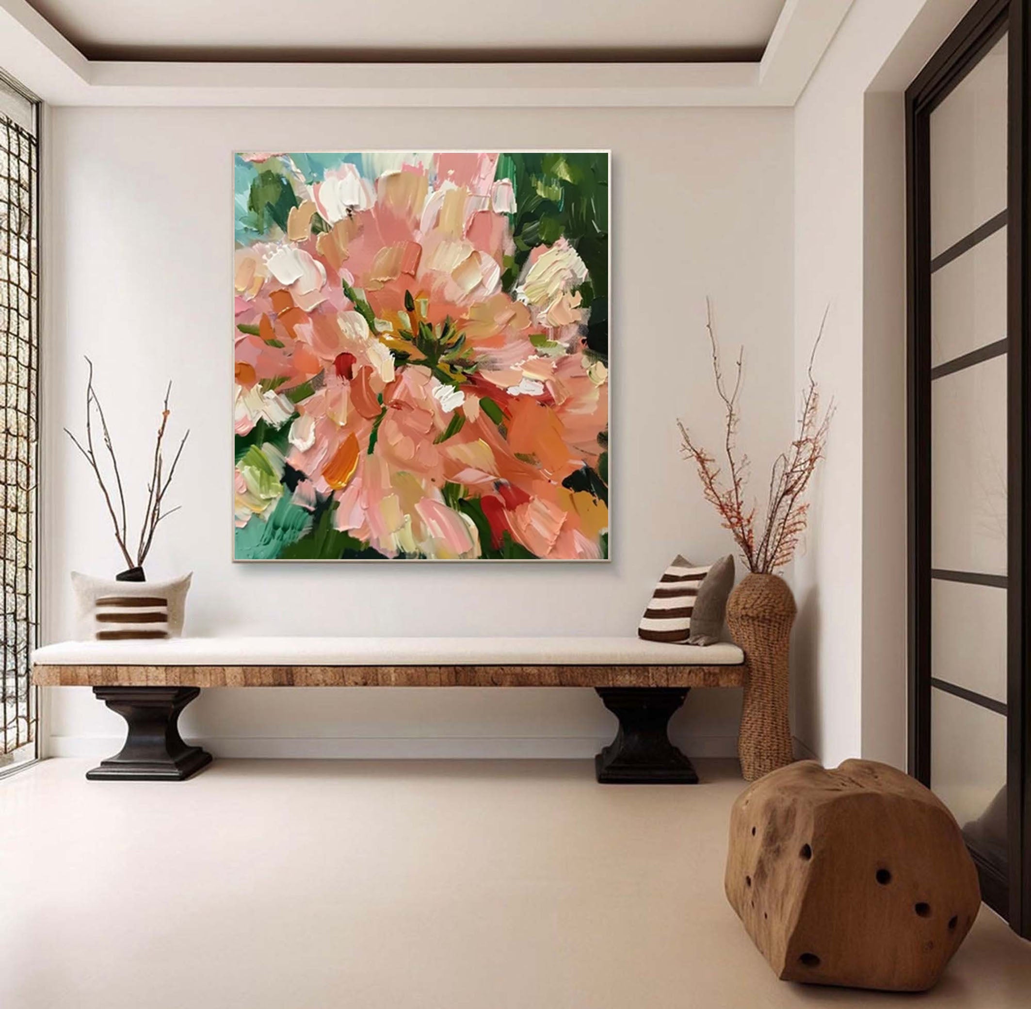 Vibrant Garden Floral Wall Art Modern Textured Flowers #FT 016