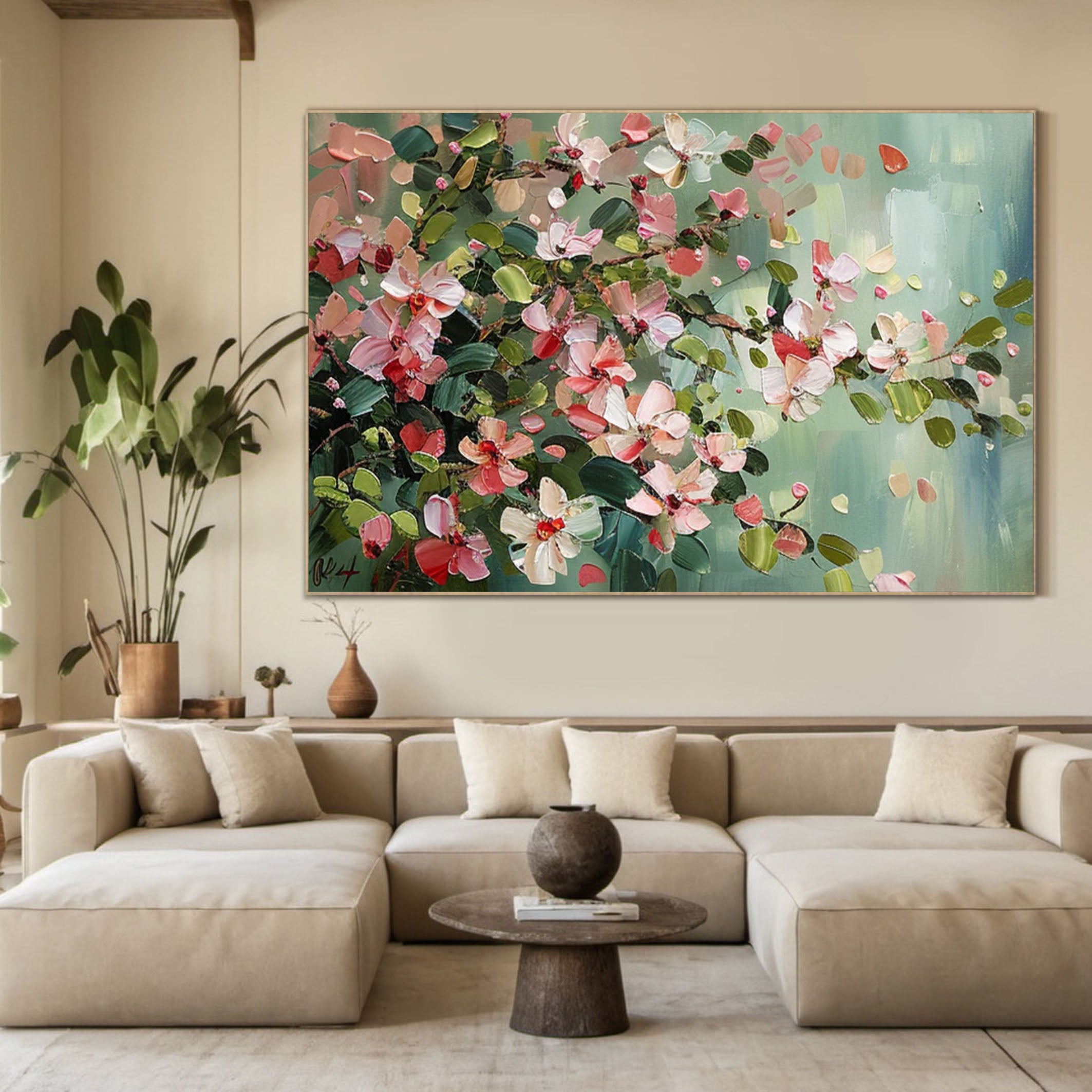 Summer Flowers Abstract Painting Bright Wall Decor #FT 010