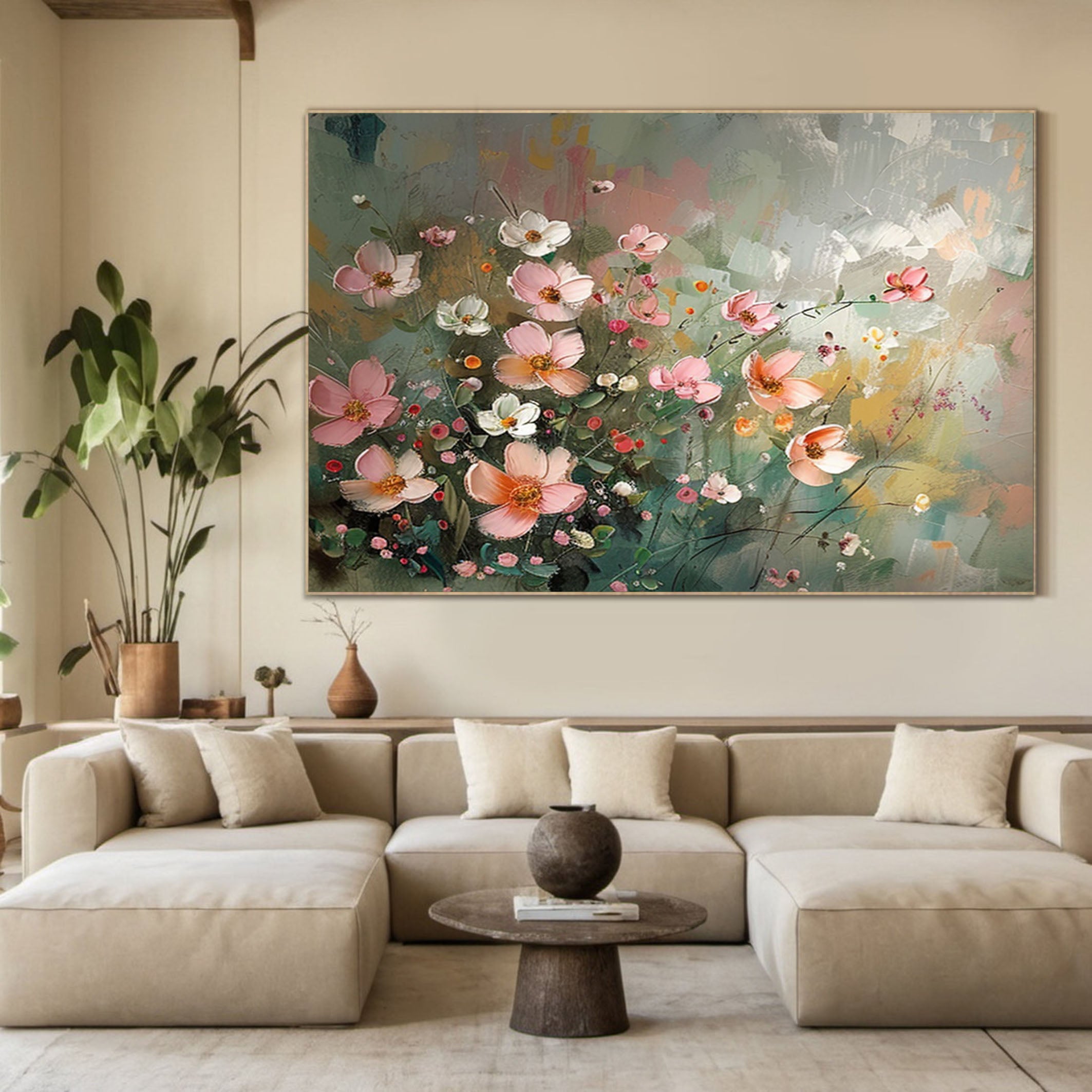 Summer Flowers Abstract Painting Bright Wall Decor #FT 012