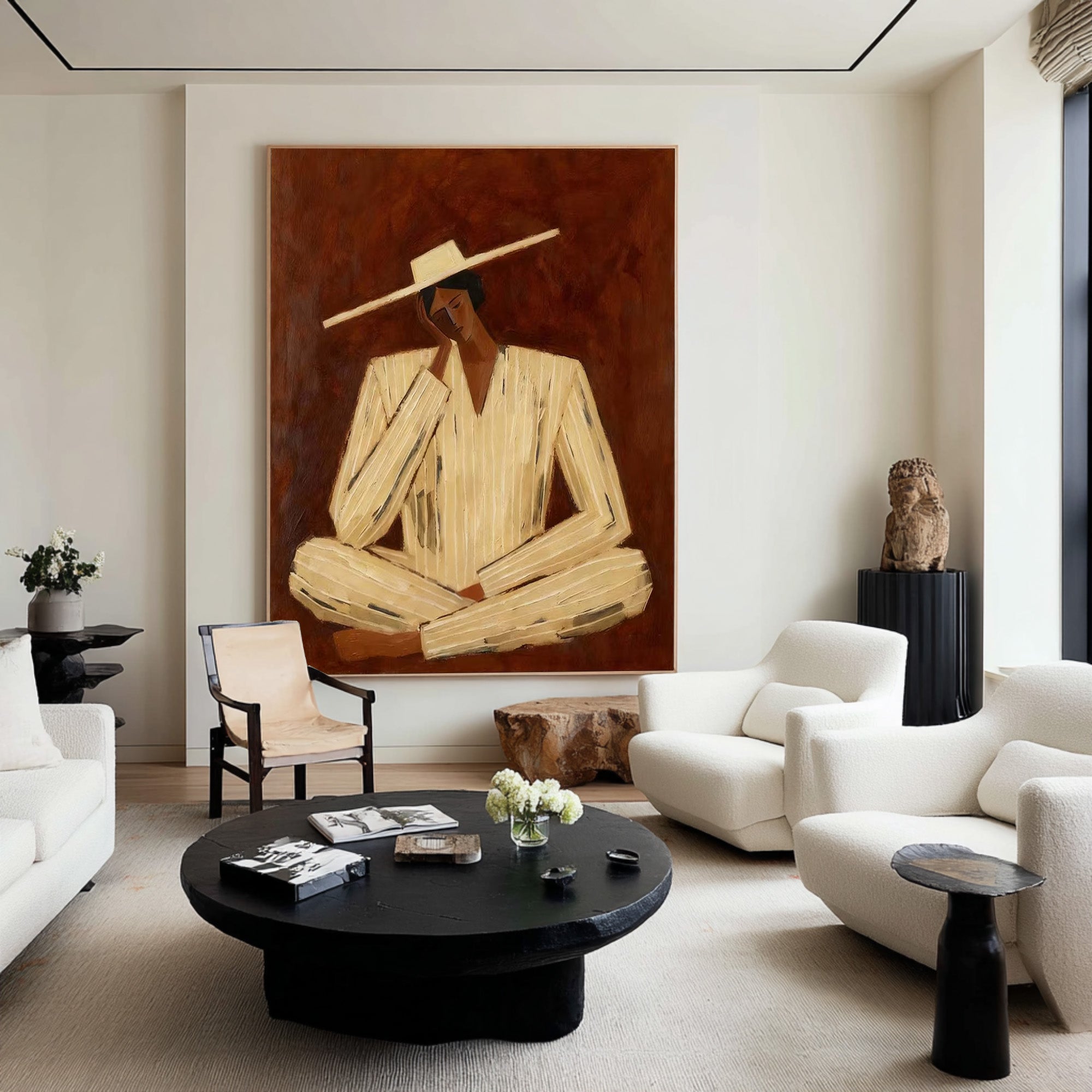 Large Abstract Figure Wall Art Contemporary Neutral Portrait Painting