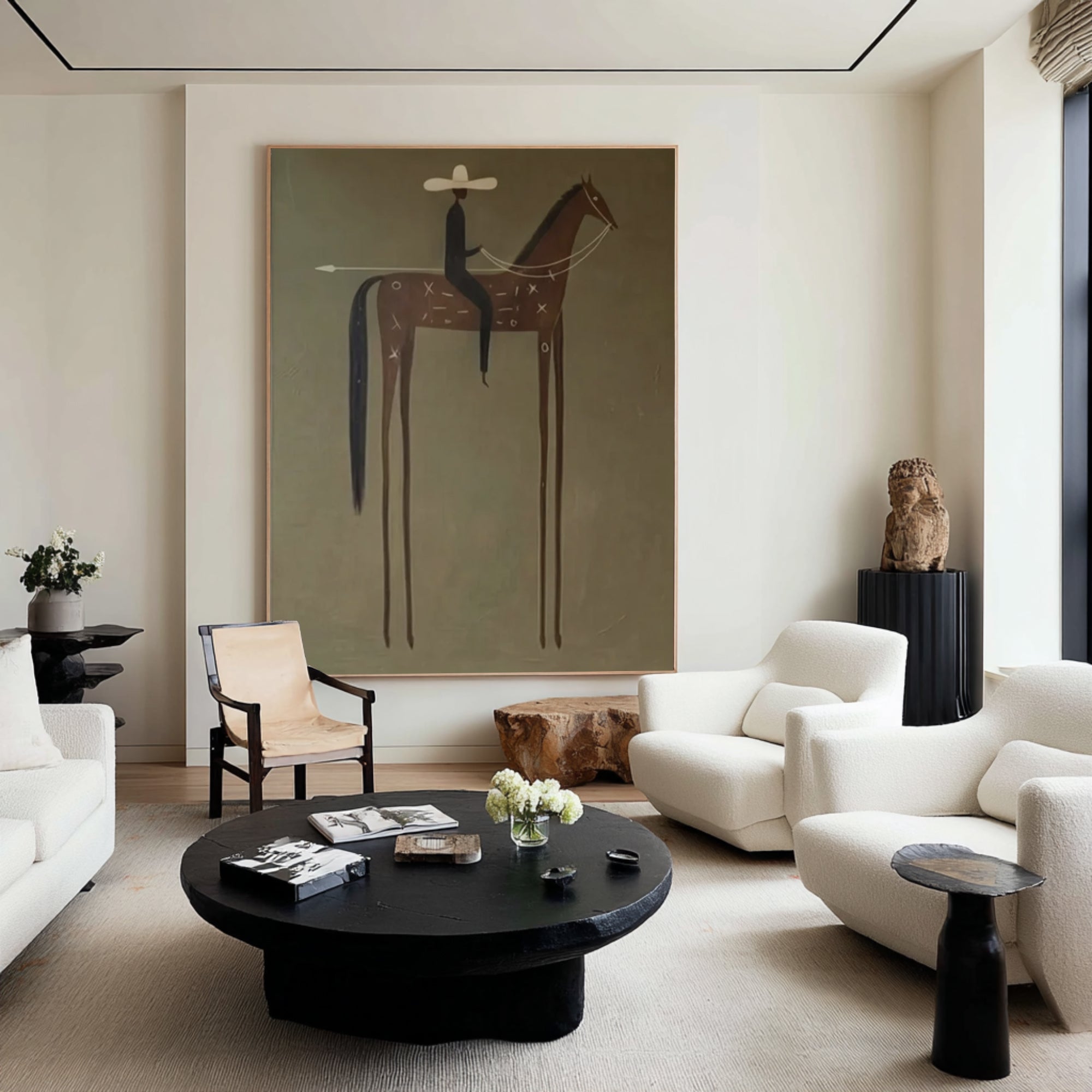 Oversized Abstract Equestrian Canvas Art Modern Cowboy Painting