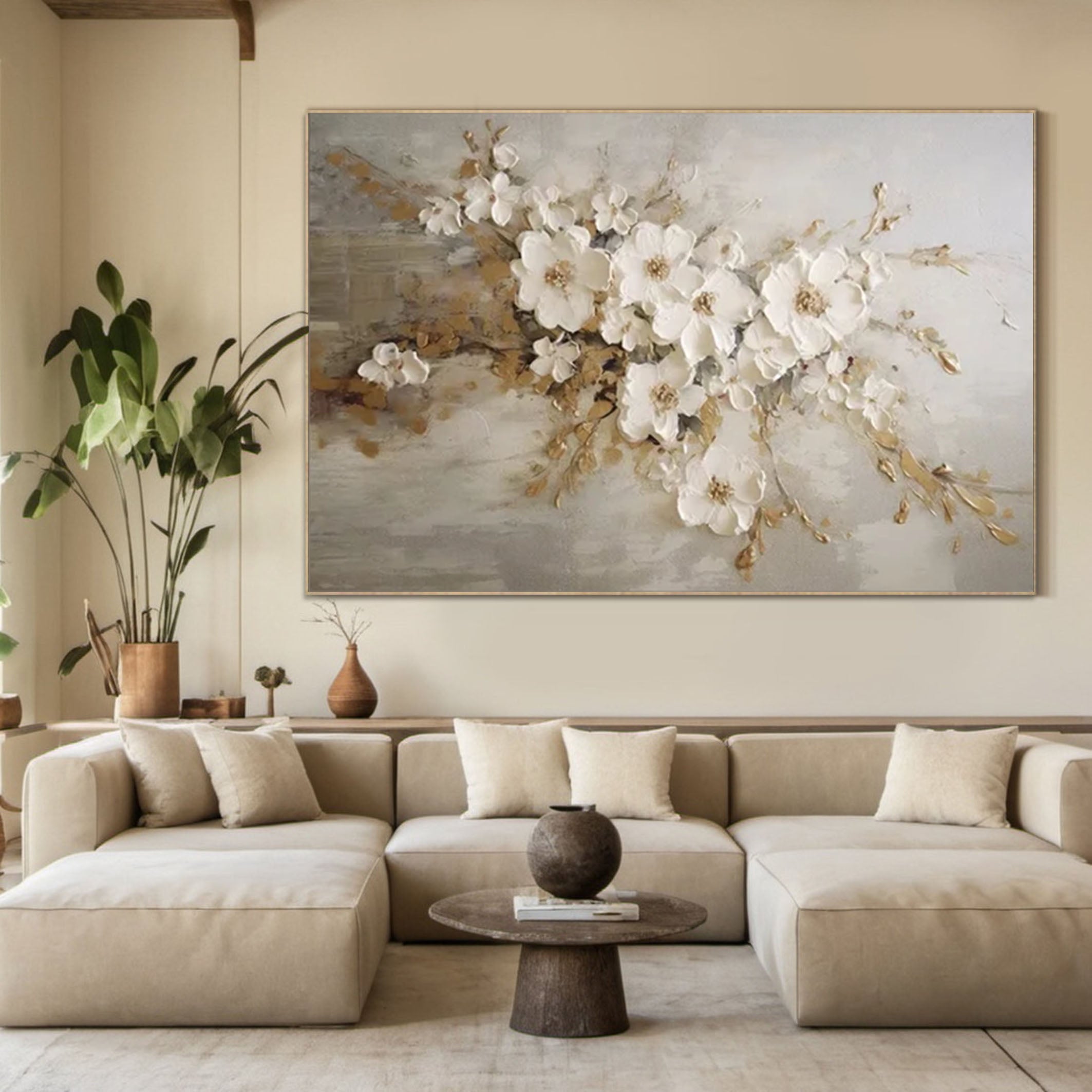 White Blossoms Tree Art Luxurious Modern Wall Decor #FT 052