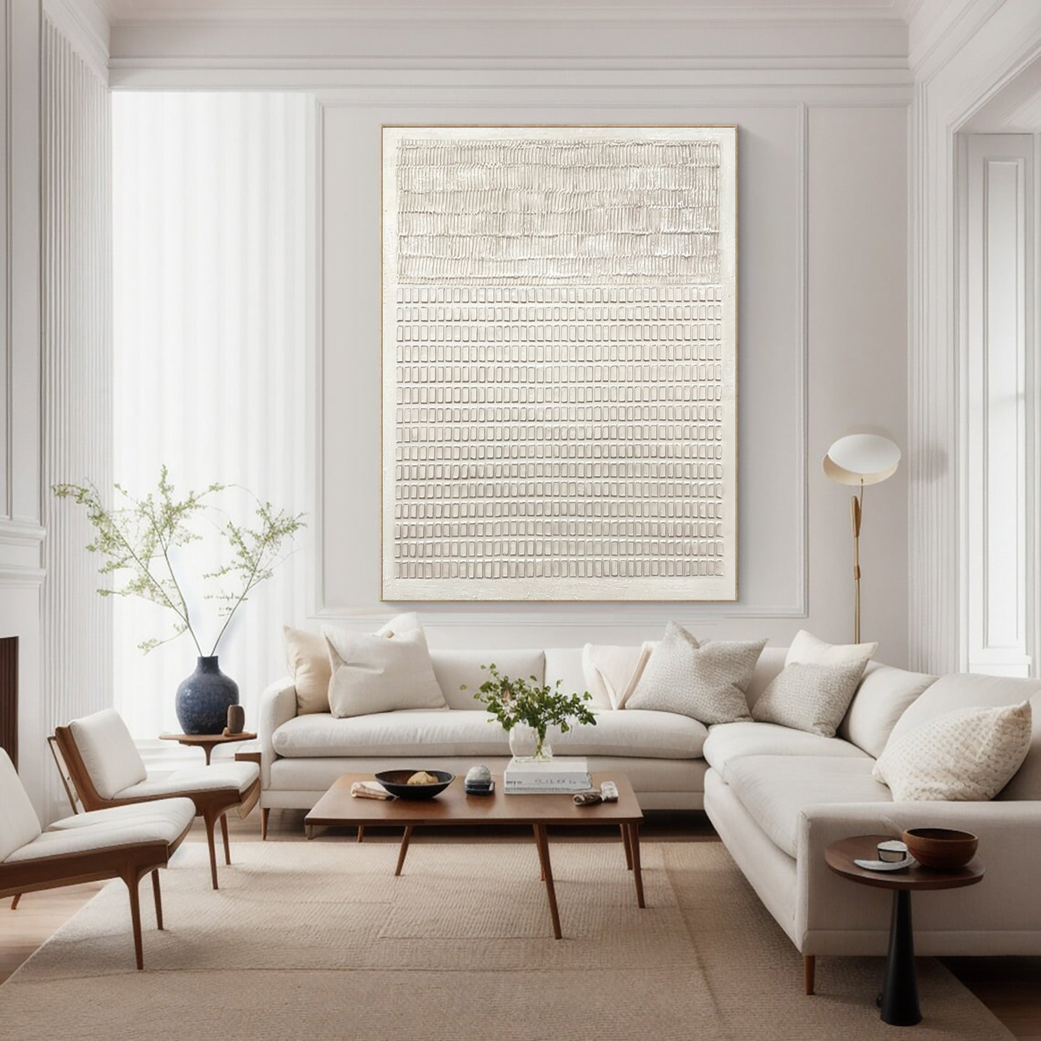 Contemporary Neutral Relief Painting Gold Trim Wall Art #AG 042