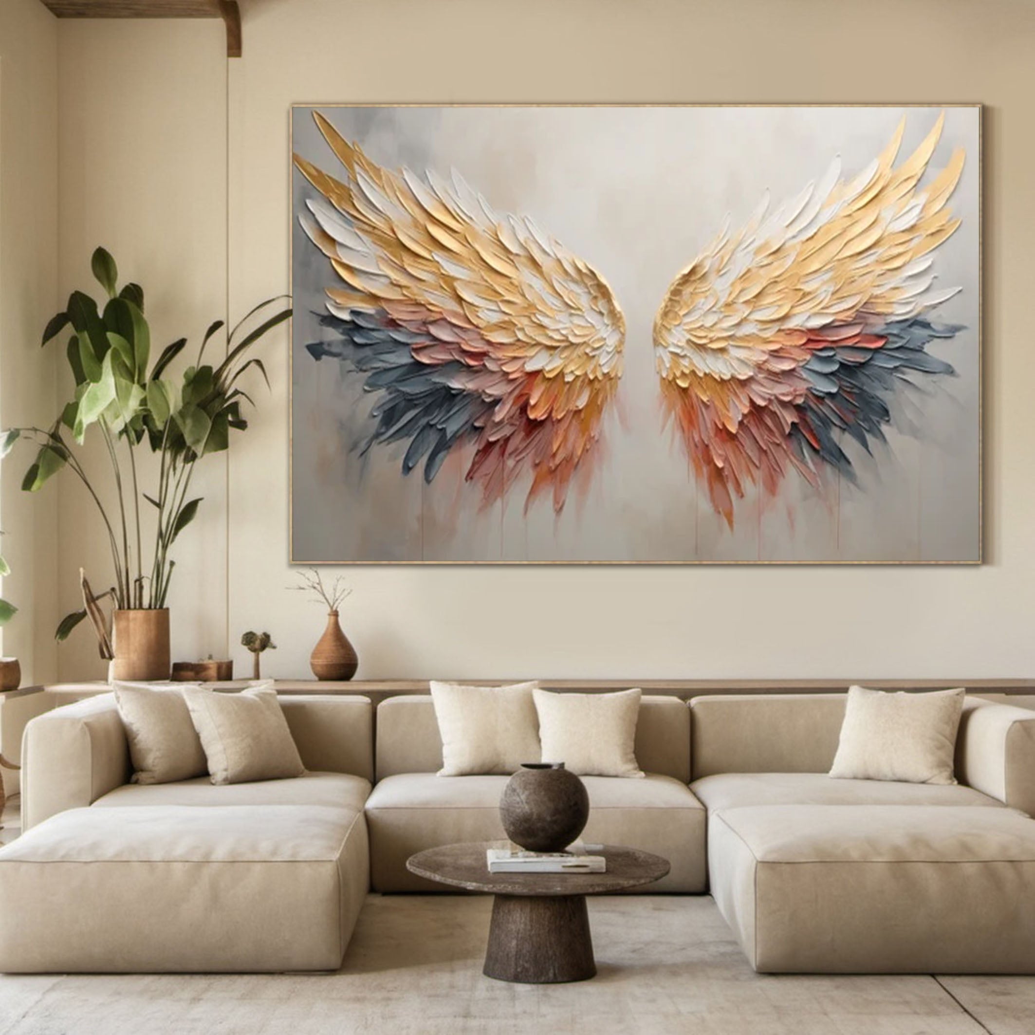 Celestial Grace Colorful Textured Angel Wings Artwork #MMA 169