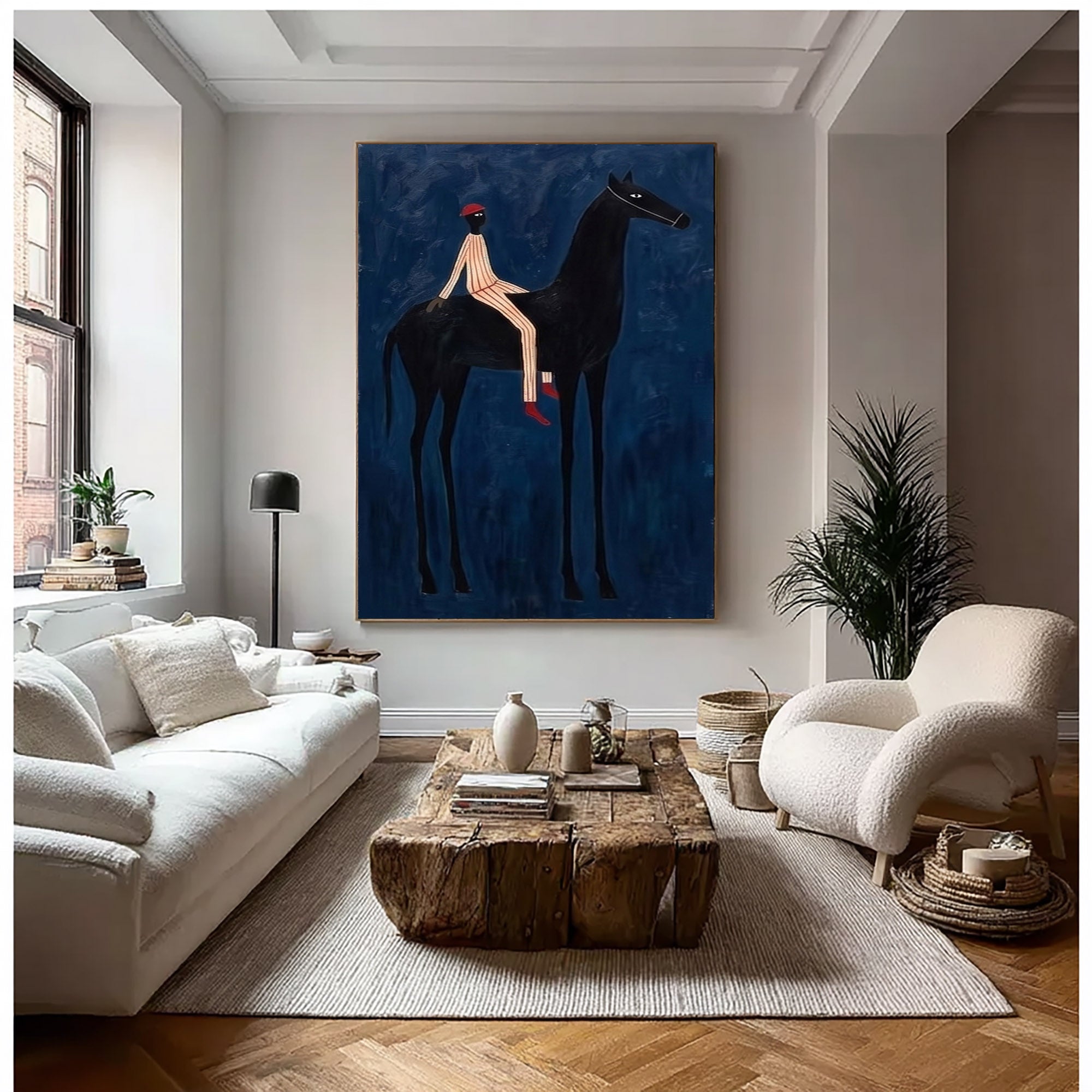 Large Midnight Cowboy Wall Art Modern Equestrian Painting