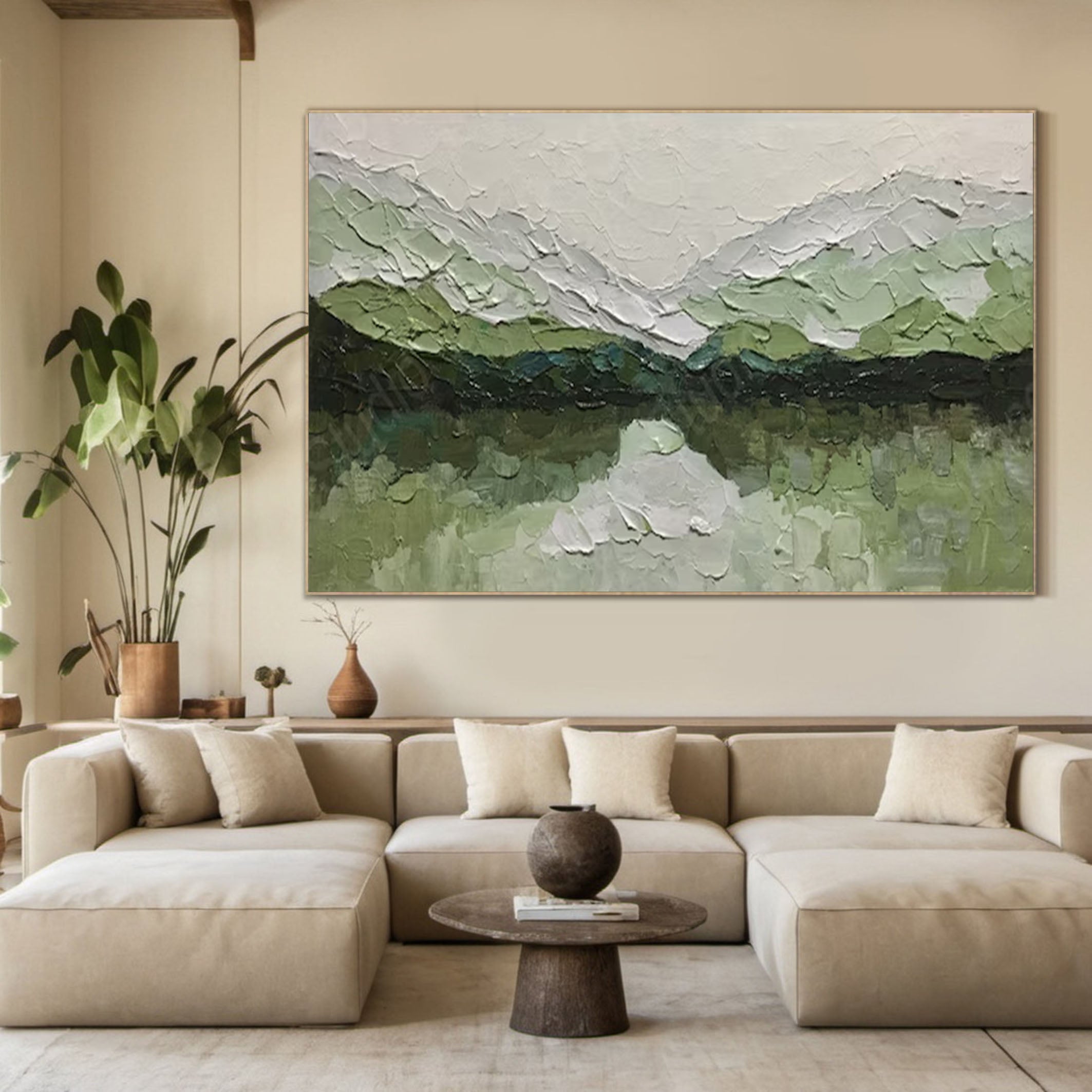 Hand-Painted Green Hills Artwork Textured Oil Painting for Modern Decor #AP 051