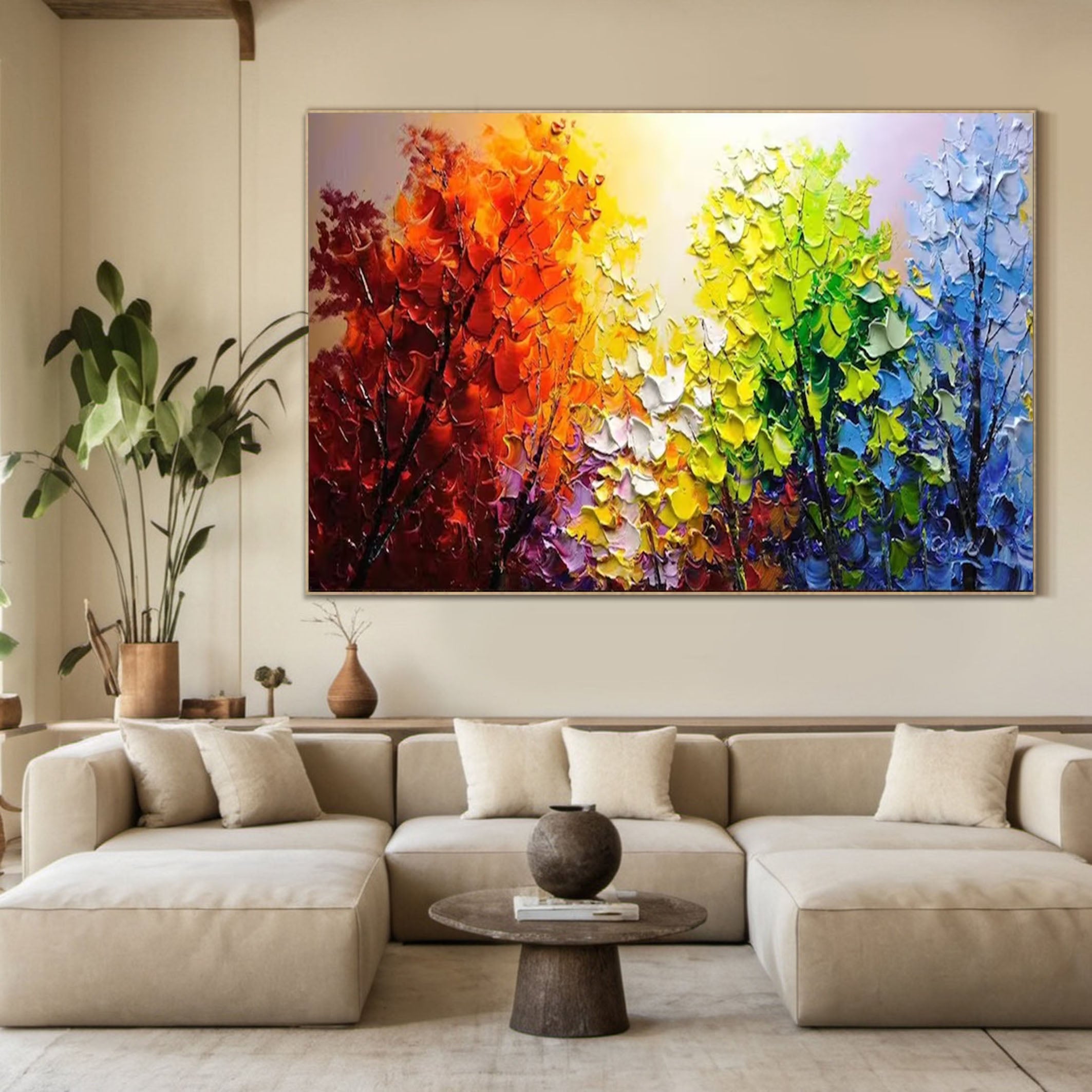 Autumn Hues Canvas Large Textured Colorful Wall Art of Seasonal Forest #FT 047