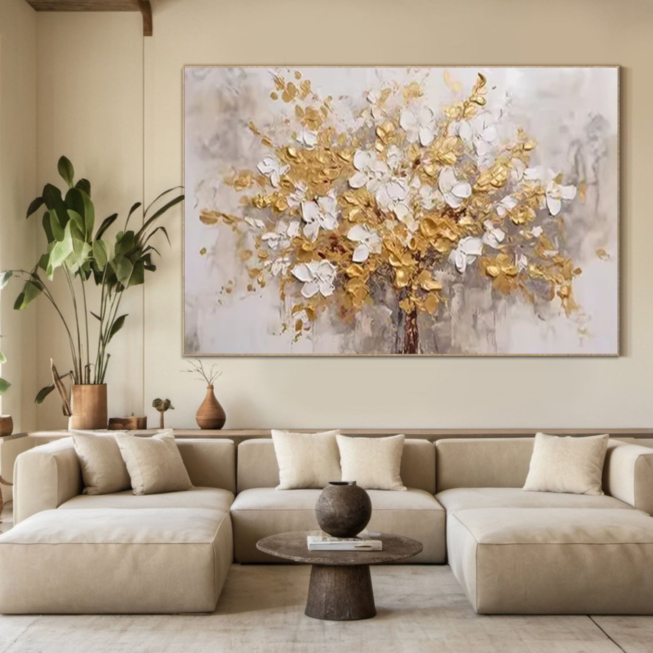 Golden Blossoms Tree Art Luxurious Modern Wall Decor #FT 051