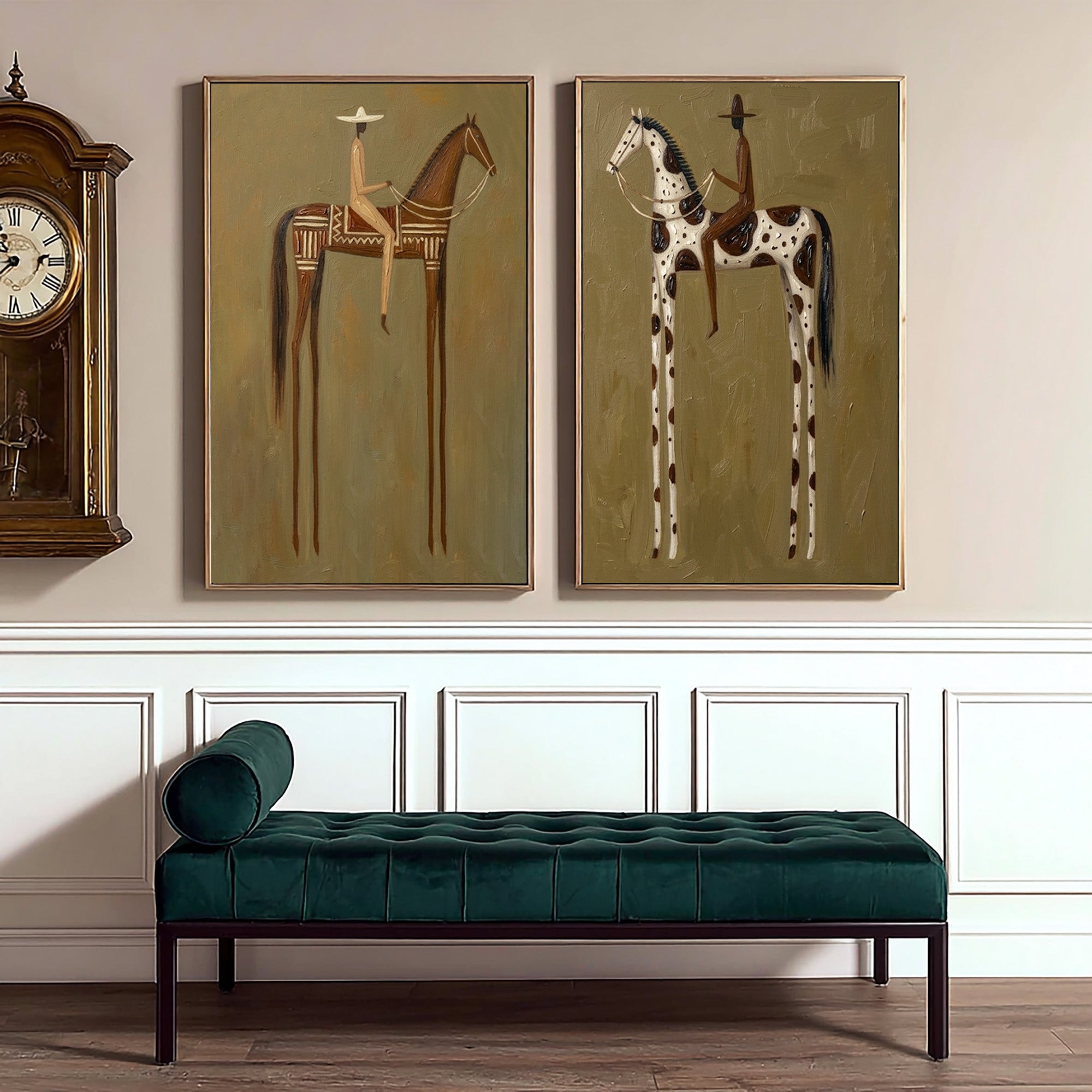 Large Cowboy Cowgirl Horse Wall Art Western Heritage Oil Painting Diptych | KeiraArt