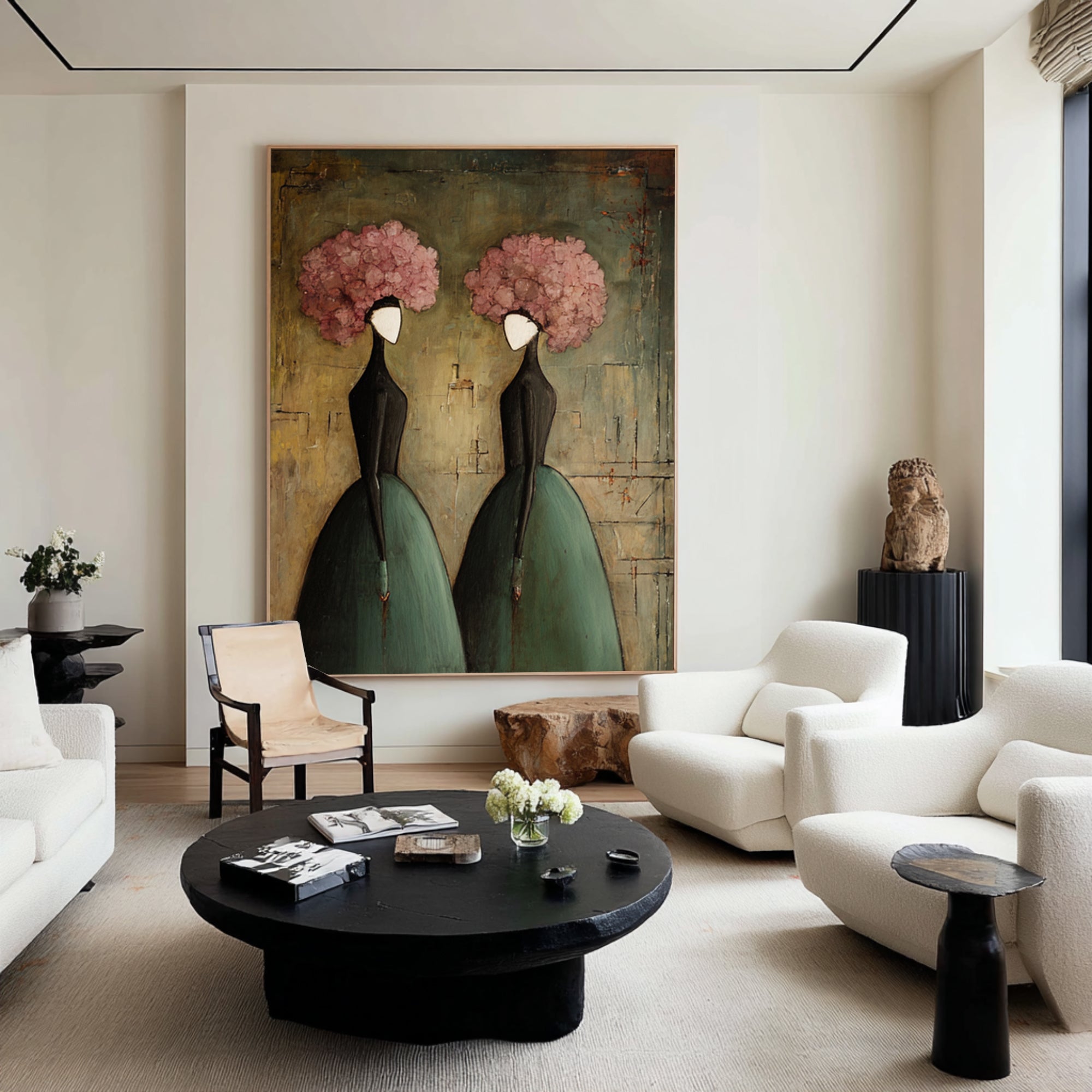 Large Romantic Figure Painting Floral Portrait Canvas Wall Art 
