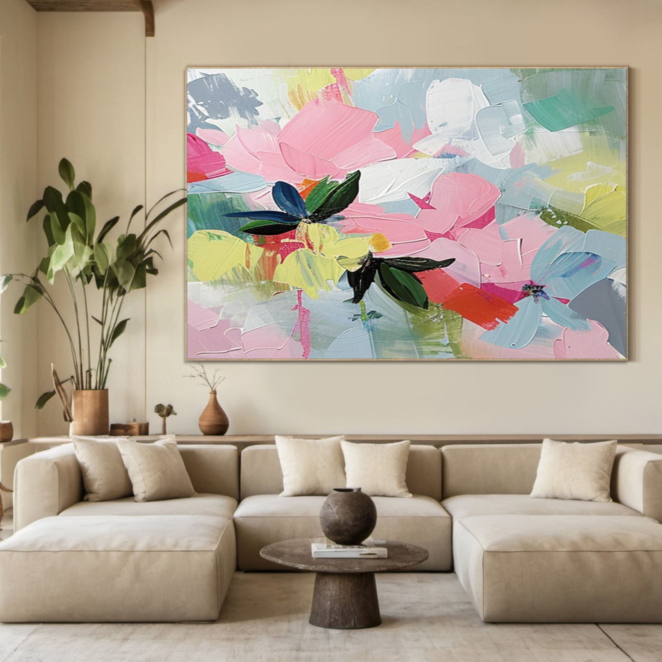 Exotic Bloom Abstract Art Bright Floral Canvas #FT 013