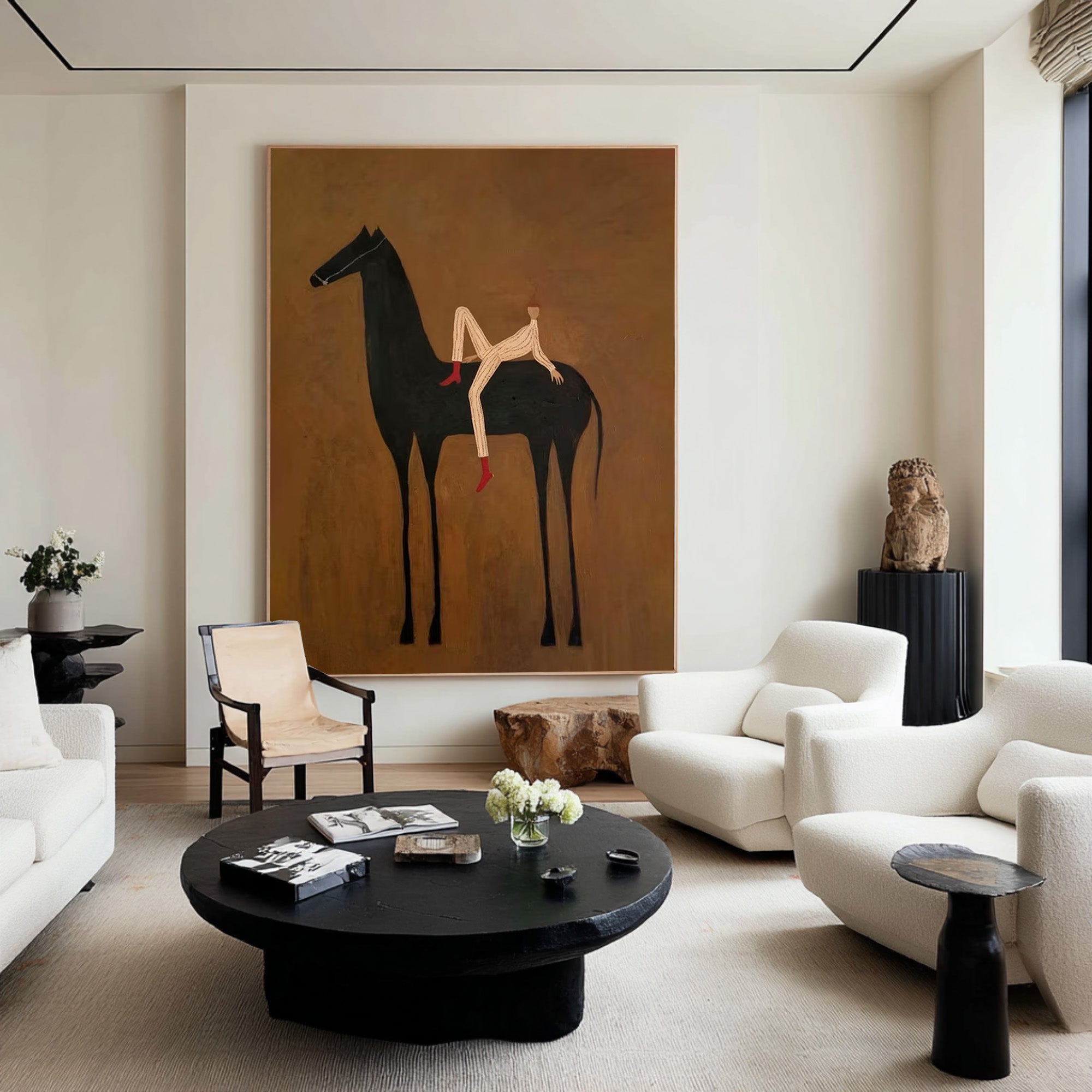 Large Contemporary Horse Rider Wall Art Oversized Equestrian Painting 
