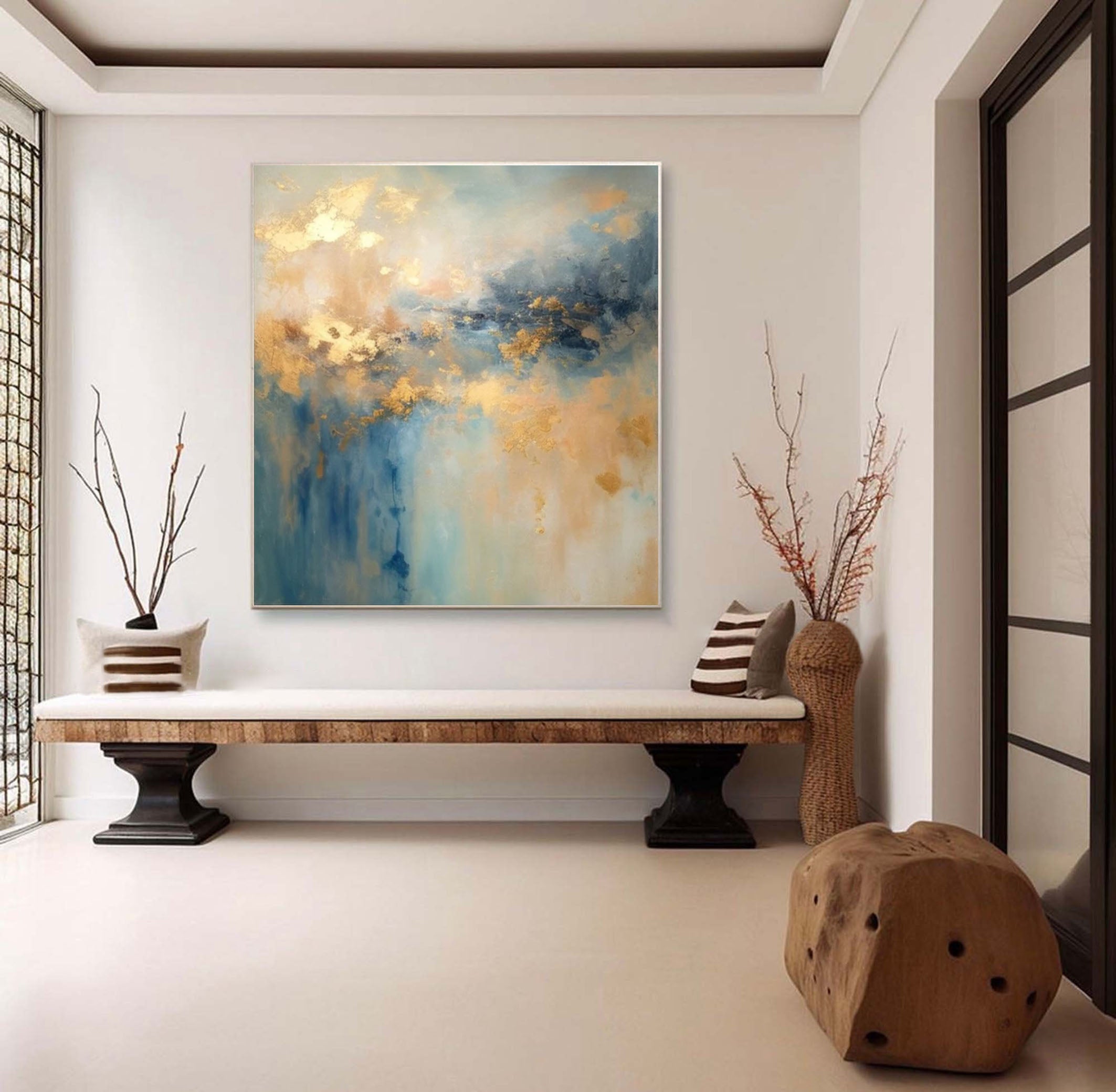 Luxury Abstract Art Blue and Gold Canvas Wall Decor #AP 067