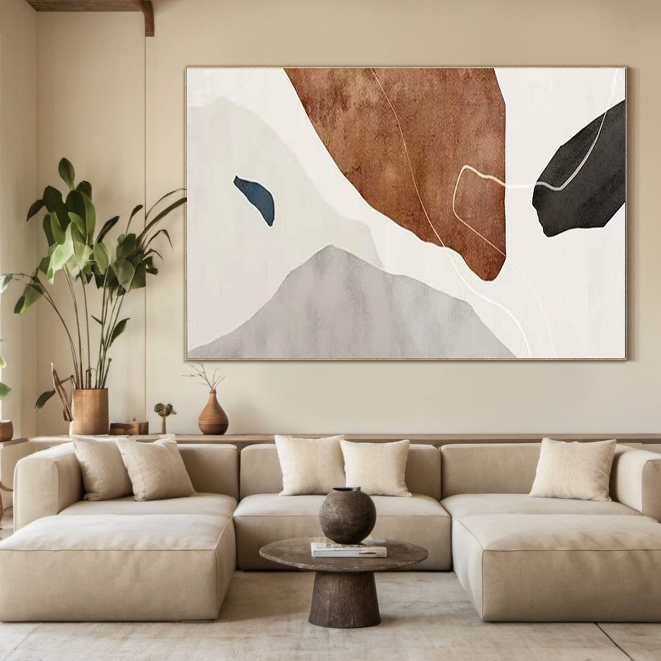 Abstract Geometry Large Neutral Tones Canvas Art #MCP 030