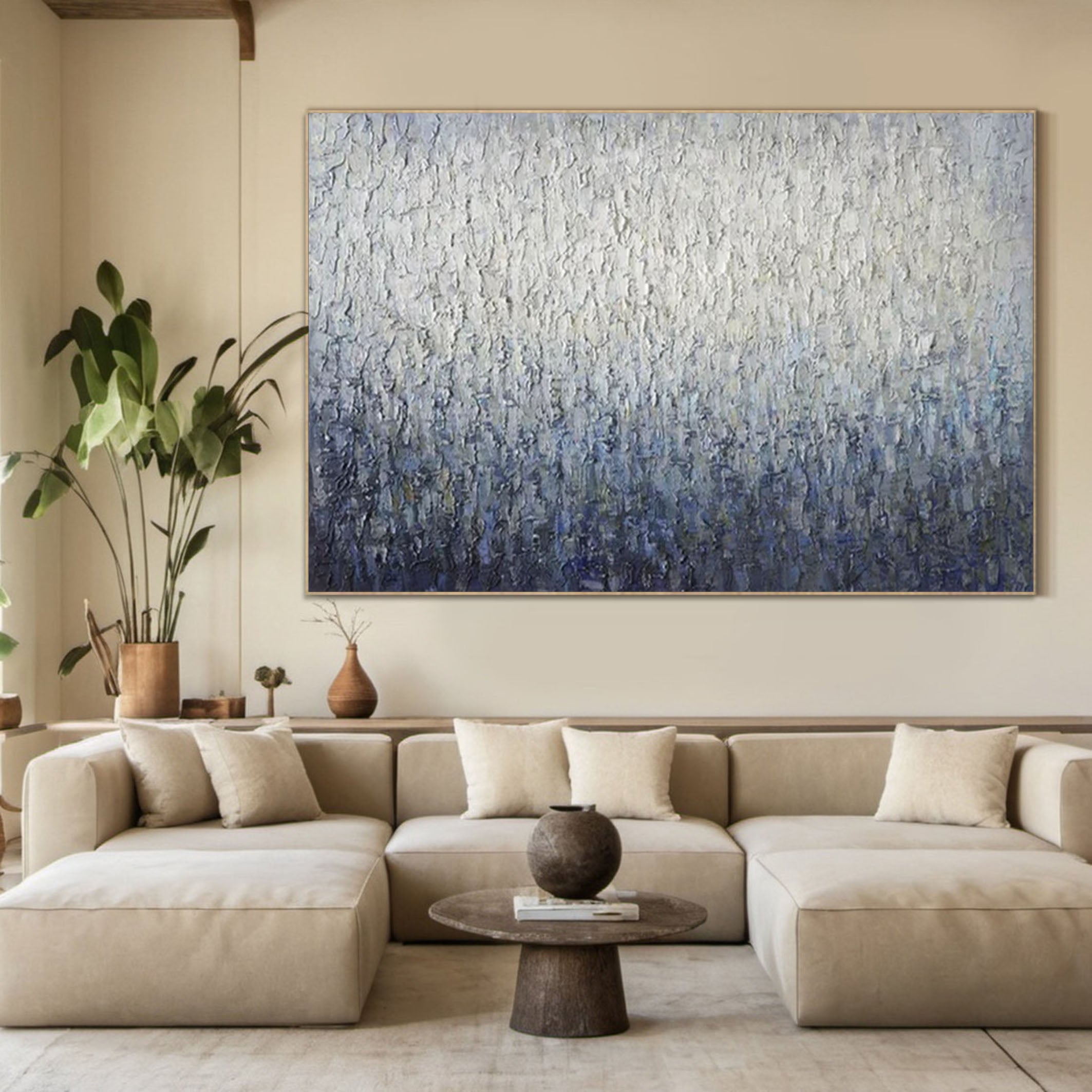 Abstract Blue Textured Art Serene Grey Canvas for Contemporary Homes #AP 052