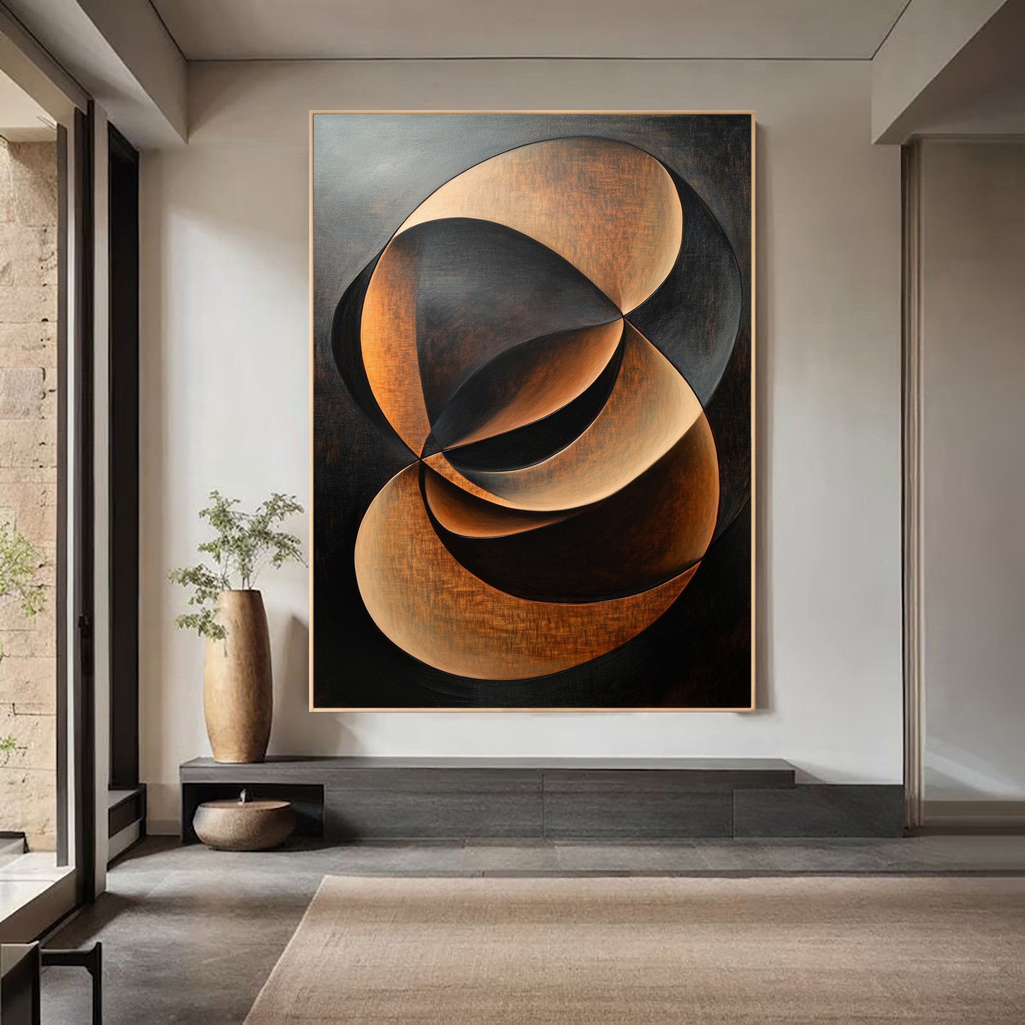 Black and Bronze Abstract Art Elegant Organic Shapes #AG 096