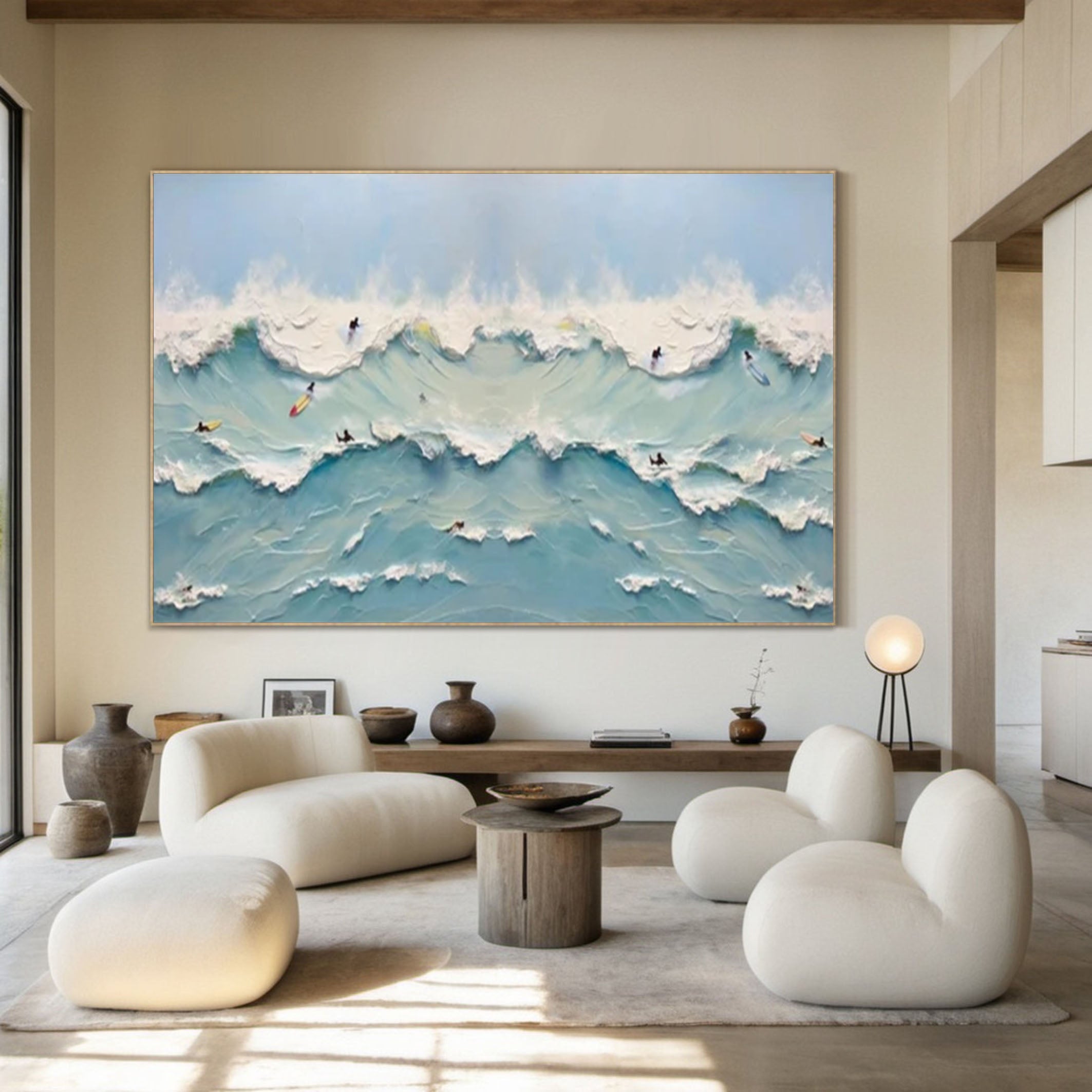 Ocean's Majesty Dynamic Wave Art with Surfers #OS 064