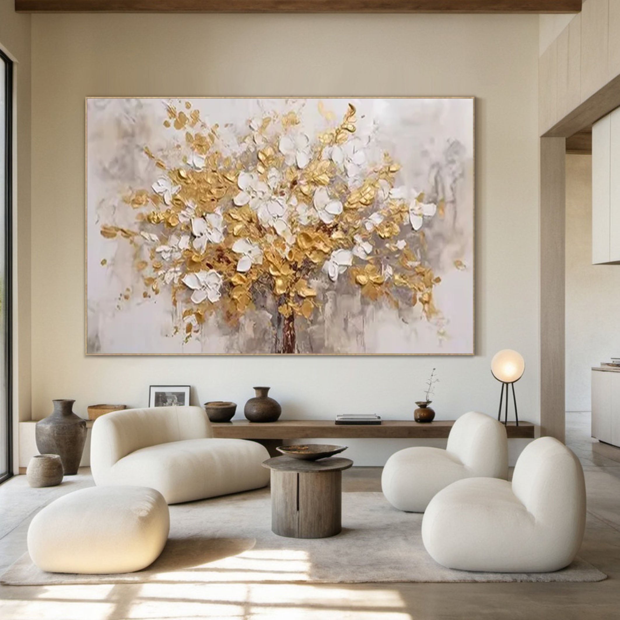 Golden Blossoms Tree Art Luxurious Modern Wall Decor #FT 051