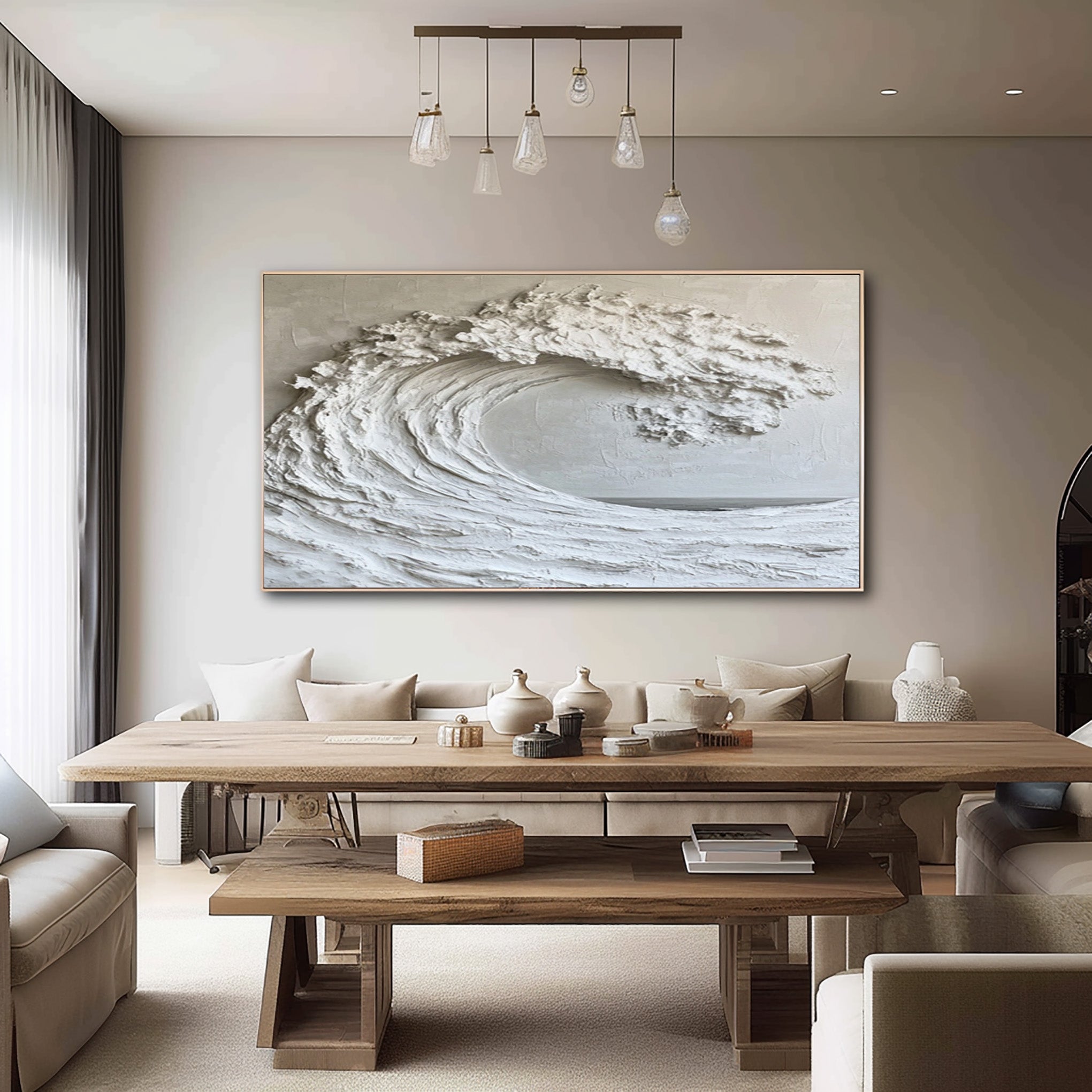 Large White Wave Painting - Ocean Art for Modern Homes #AG 050
