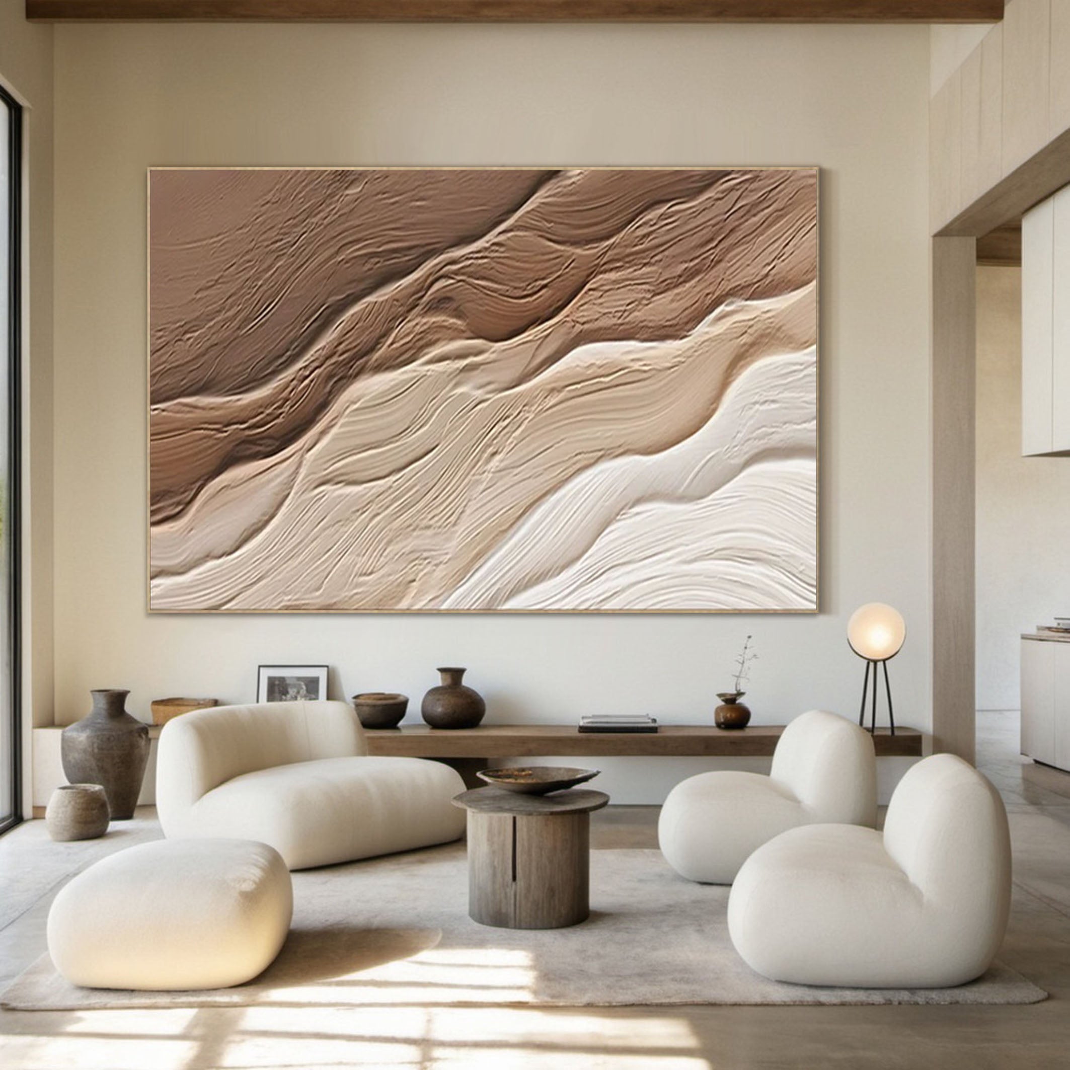 Ocean Whisper Beige Textured Wave Art on Canvas #OS 061