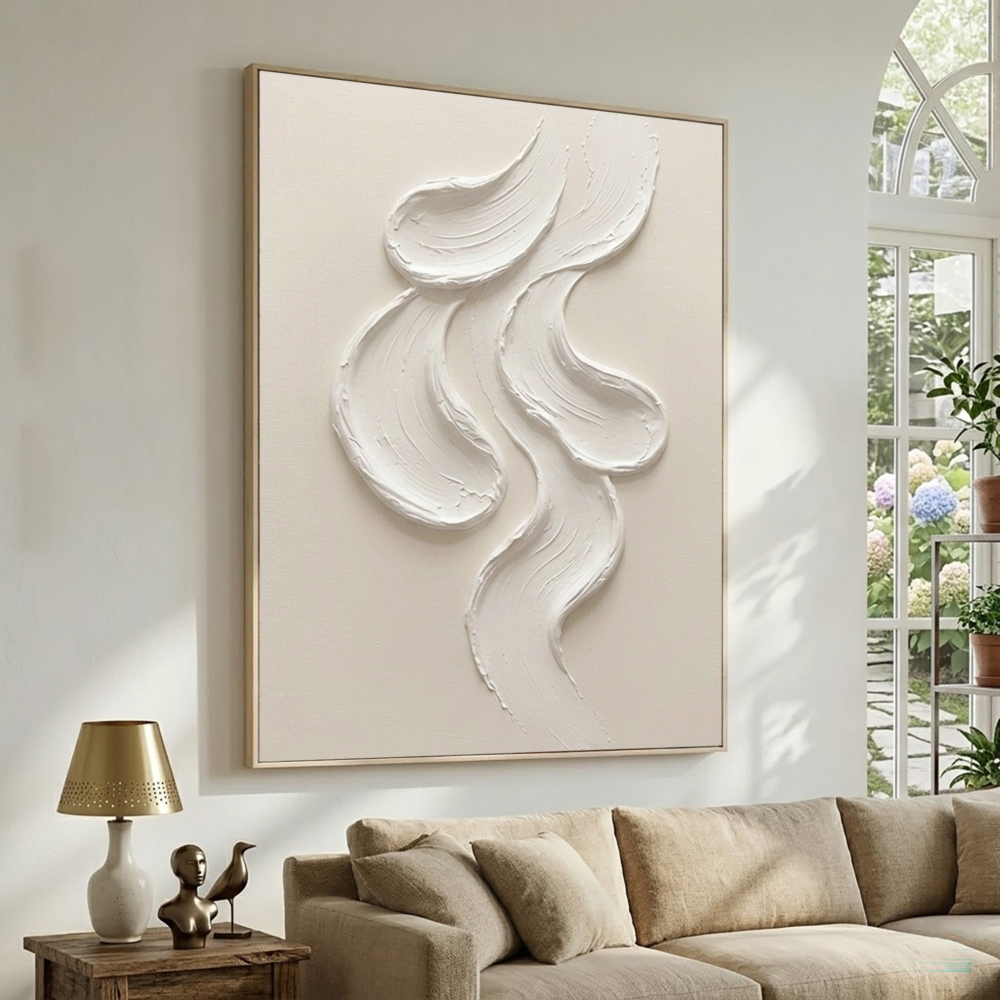 Large Textured White Wall Art Abstract Oil Painting Minimalist Sculptural Relief Artwork Neutral Modern Luxury Home Decor