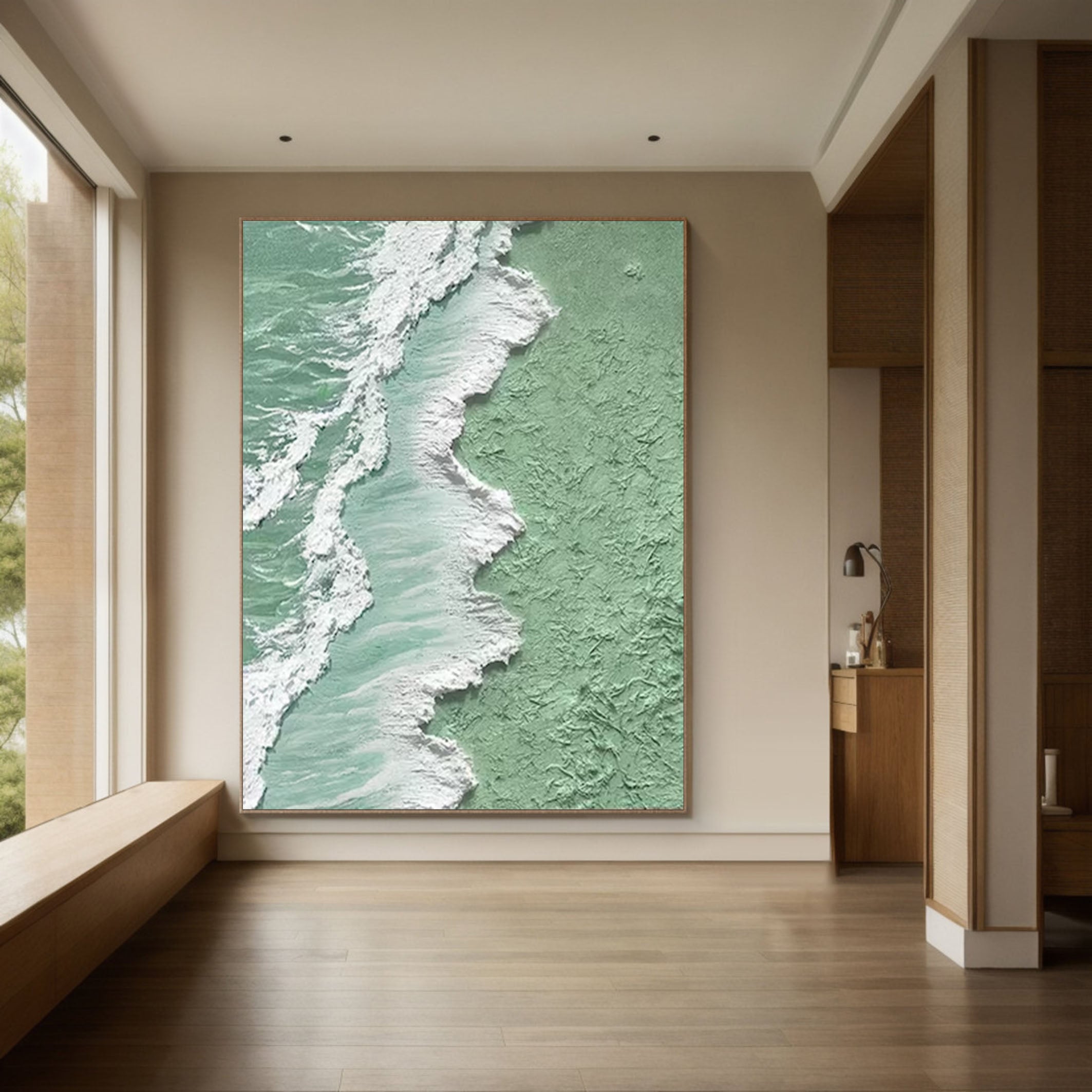 Textured Seafoam Green Art Modern Coastal Wall Decor #OS 068