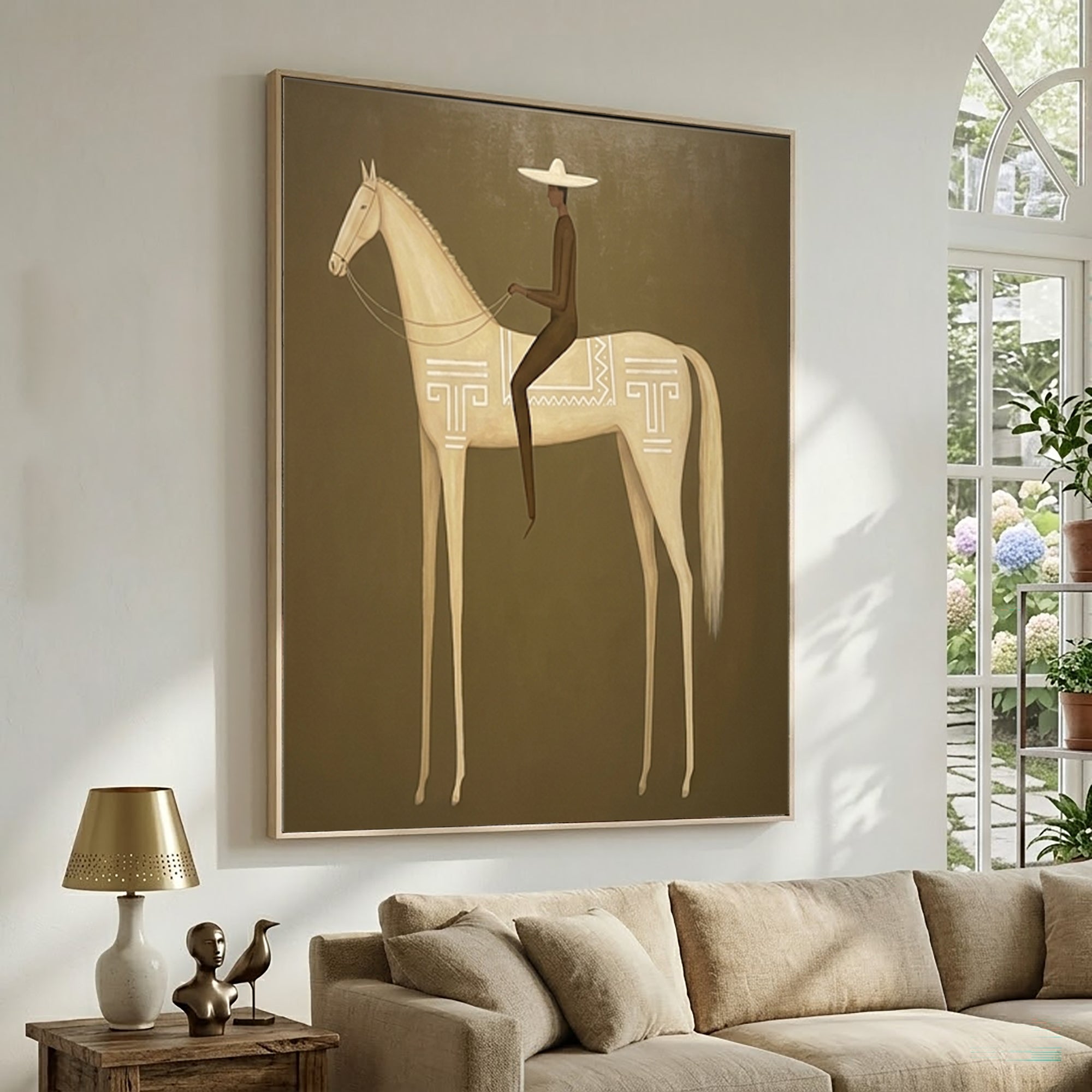 Large Elegant Rider Wall Art Horse Equestrian Oil Painting Cowboy Cowgirl Inspired Vintage Americana Western Artwork Luxury Home Decor