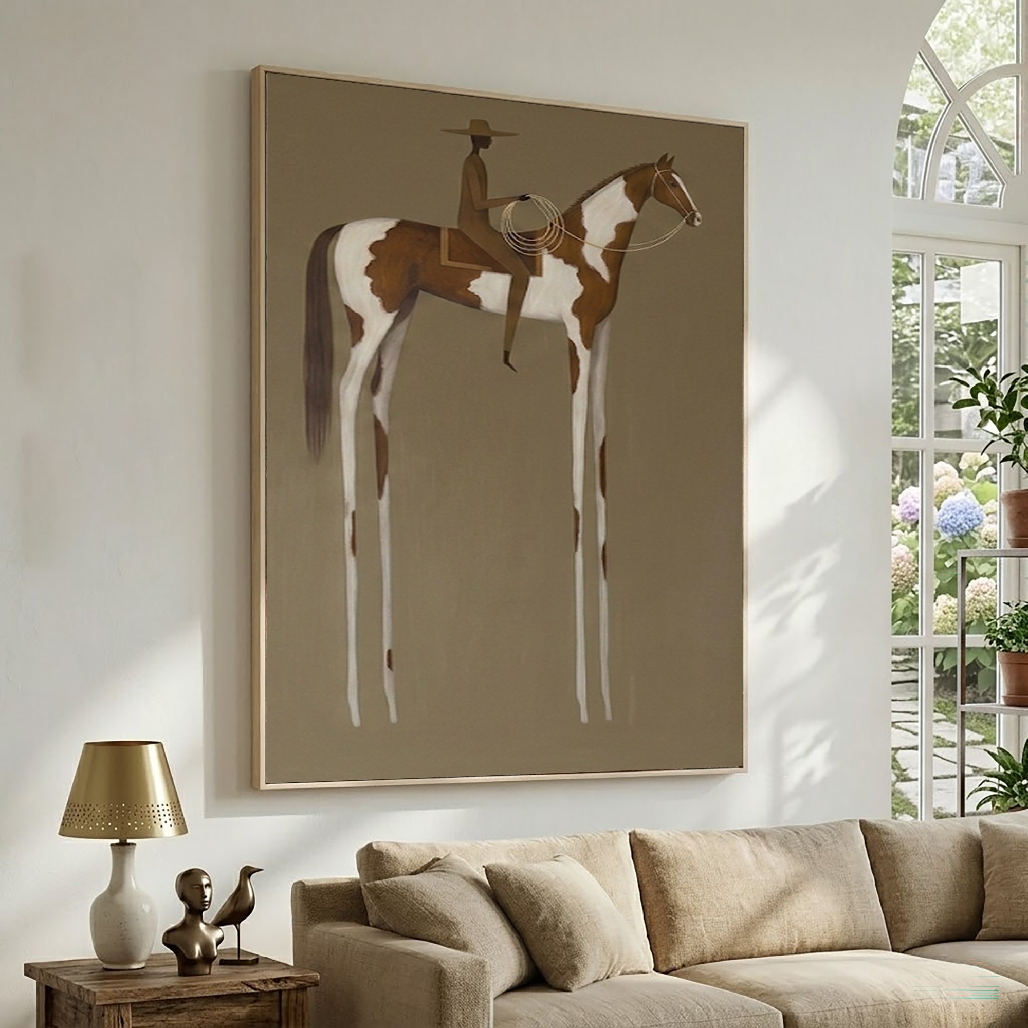 Large Vintage Americana Wall Art Cowboy Cowgirl Rider Horse Painting Western Landscape Abstract Oil Artwork Rustic Contemporary Interior Decor