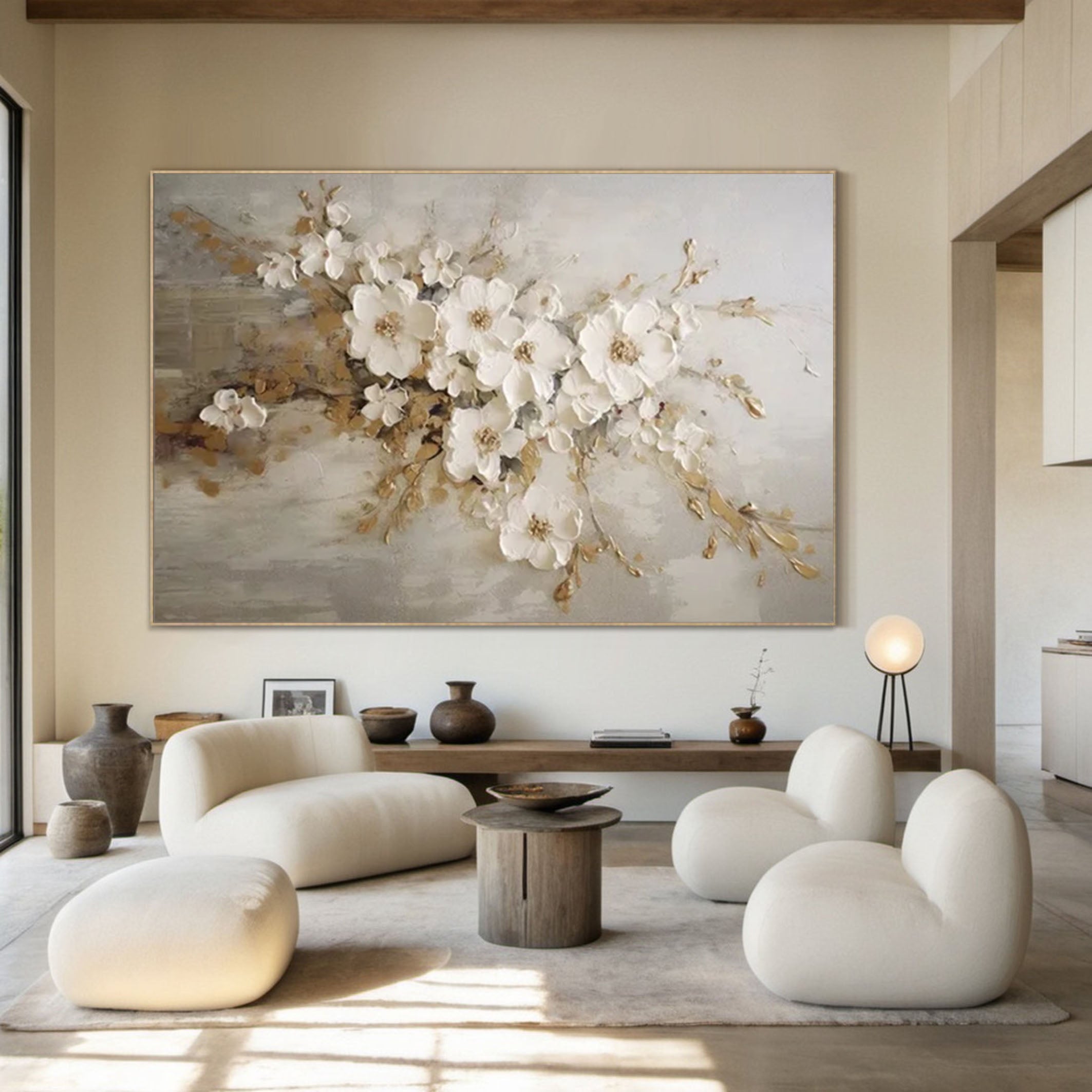 White Blossoms Tree Art Luxurious Modern Wall Decor #FT 052