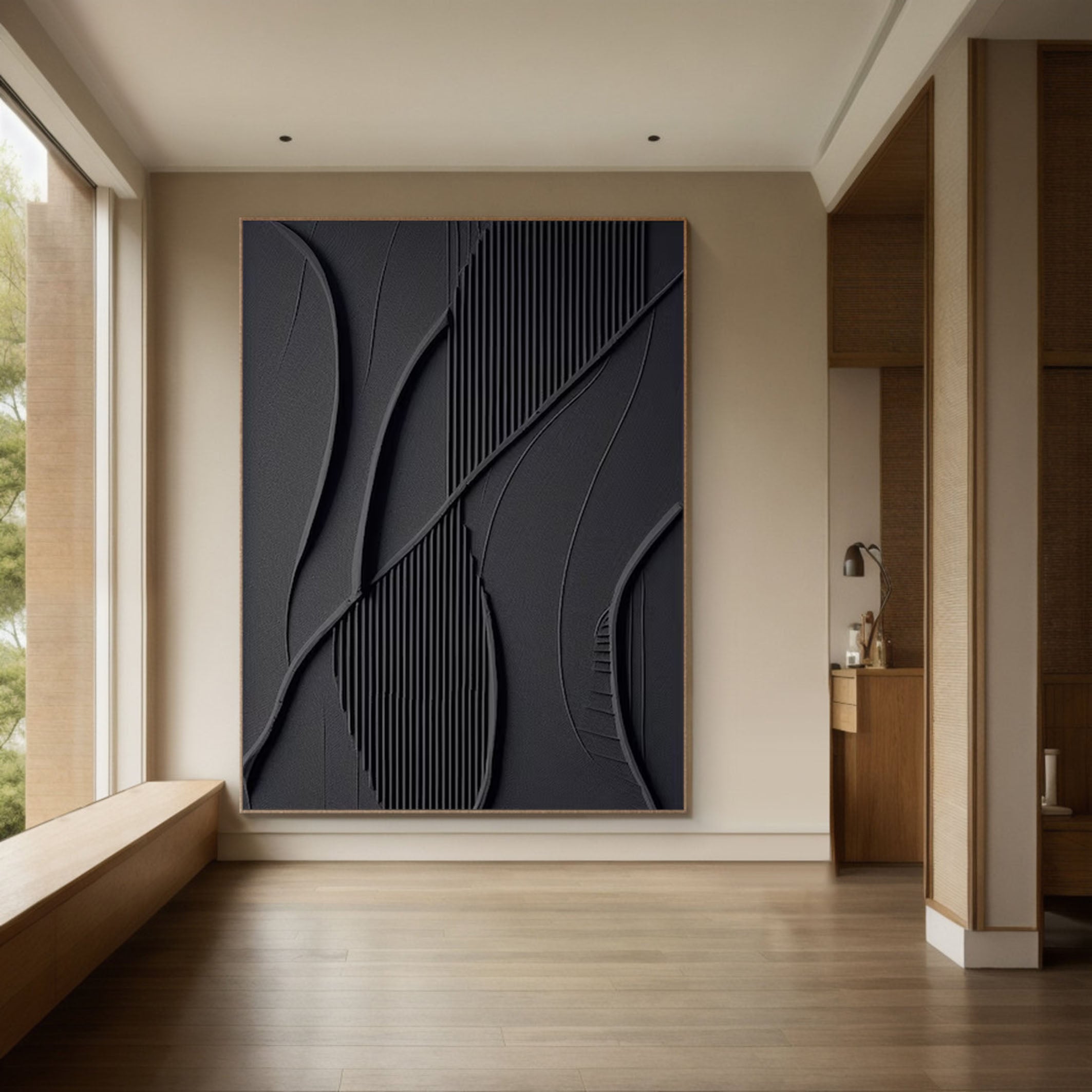 Modern Black Textured Abstract Painting Bold 3D Wall Art #MMA 166