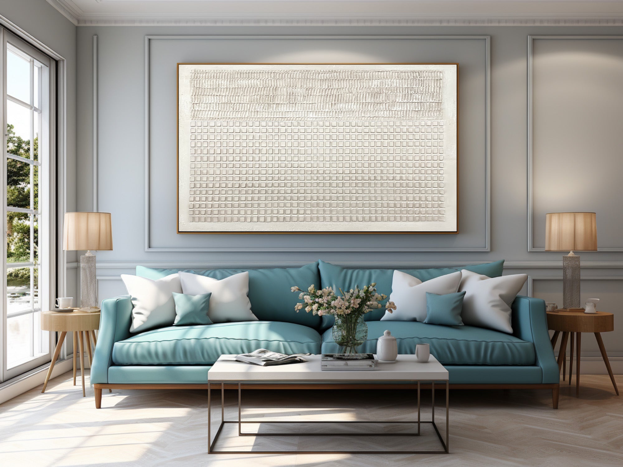 Large Abstract White Textured Art for Living Room #AG 029