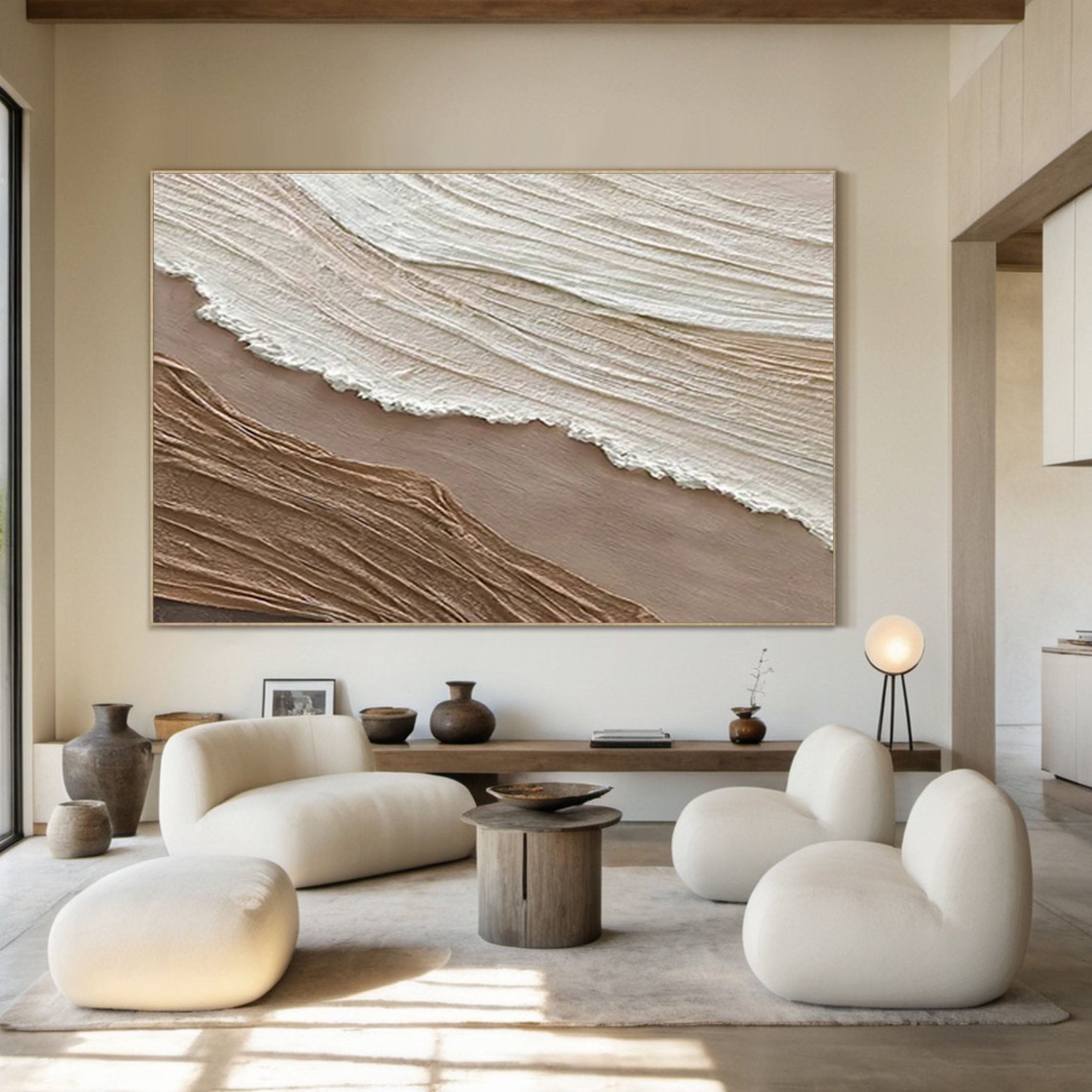 Ocean Whisper Beige Textured Wave Art on Canvas #OS 062