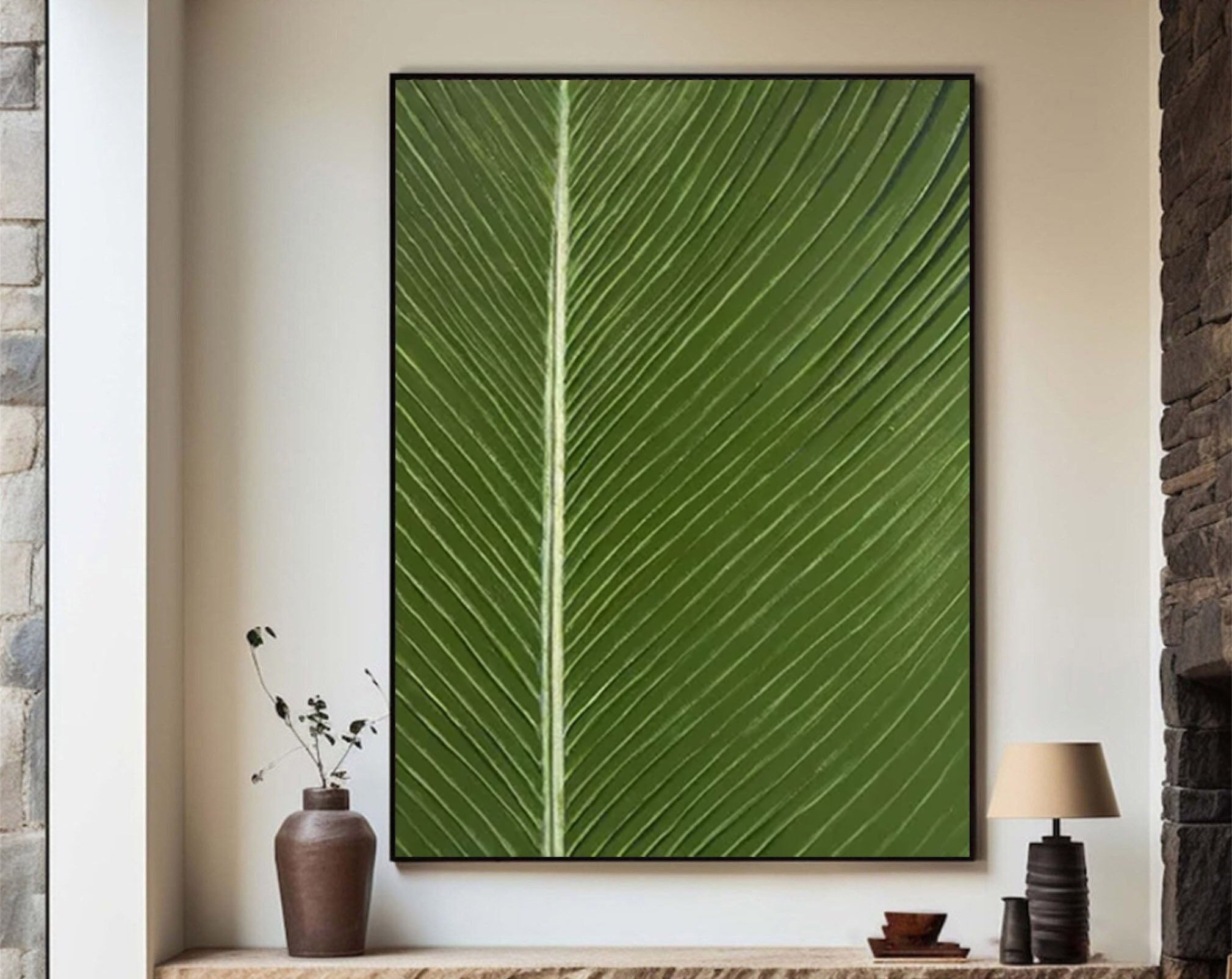 Green Leaf Abstract Art Botanical Wall Decor for Modern Spaces #AP 064