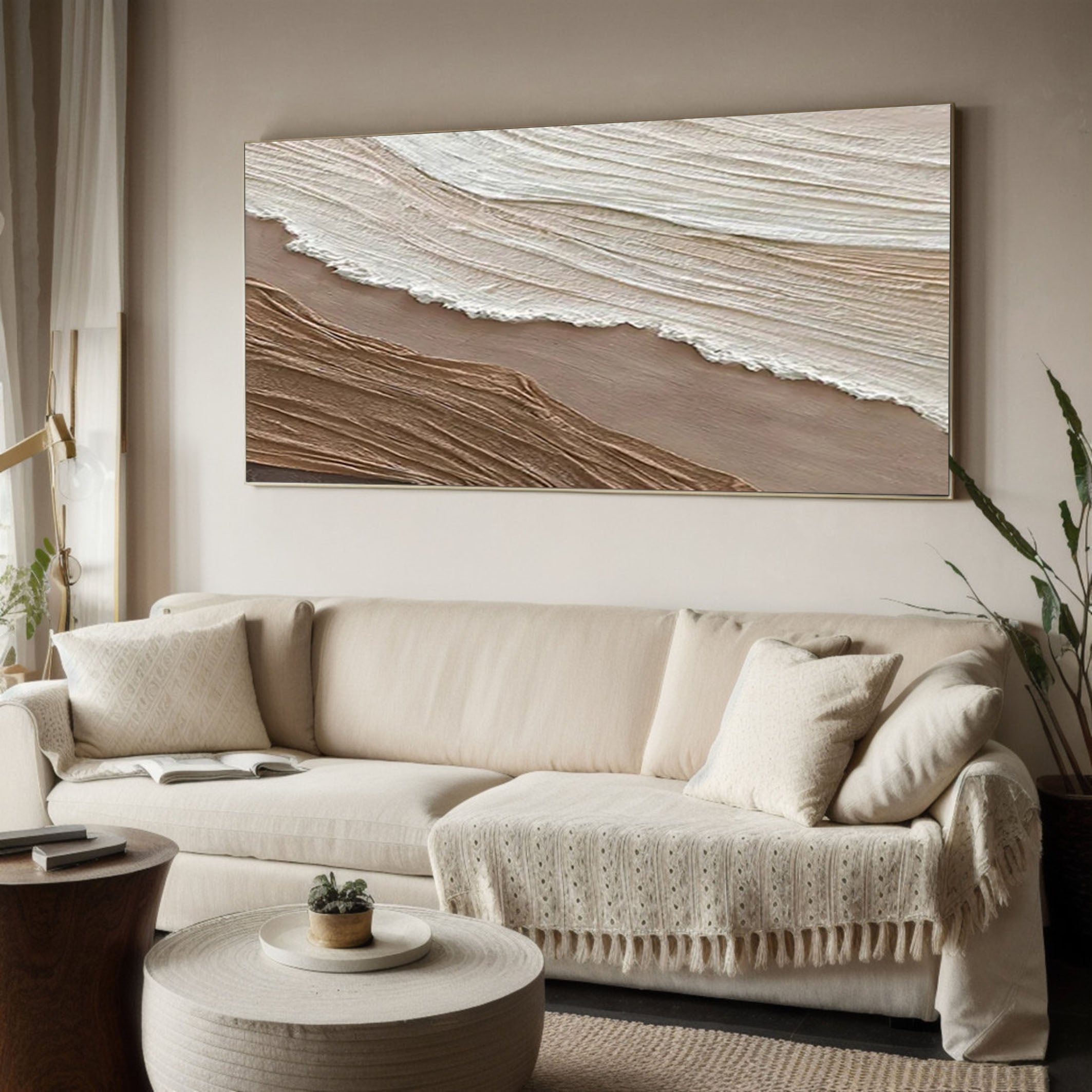 Ocean Whisper Beige Textured Wave Art on Canvas #OS 062