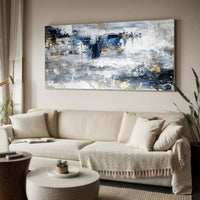 Large Modern Abstract Wall Art Blue and Metallic Painting #AP 063