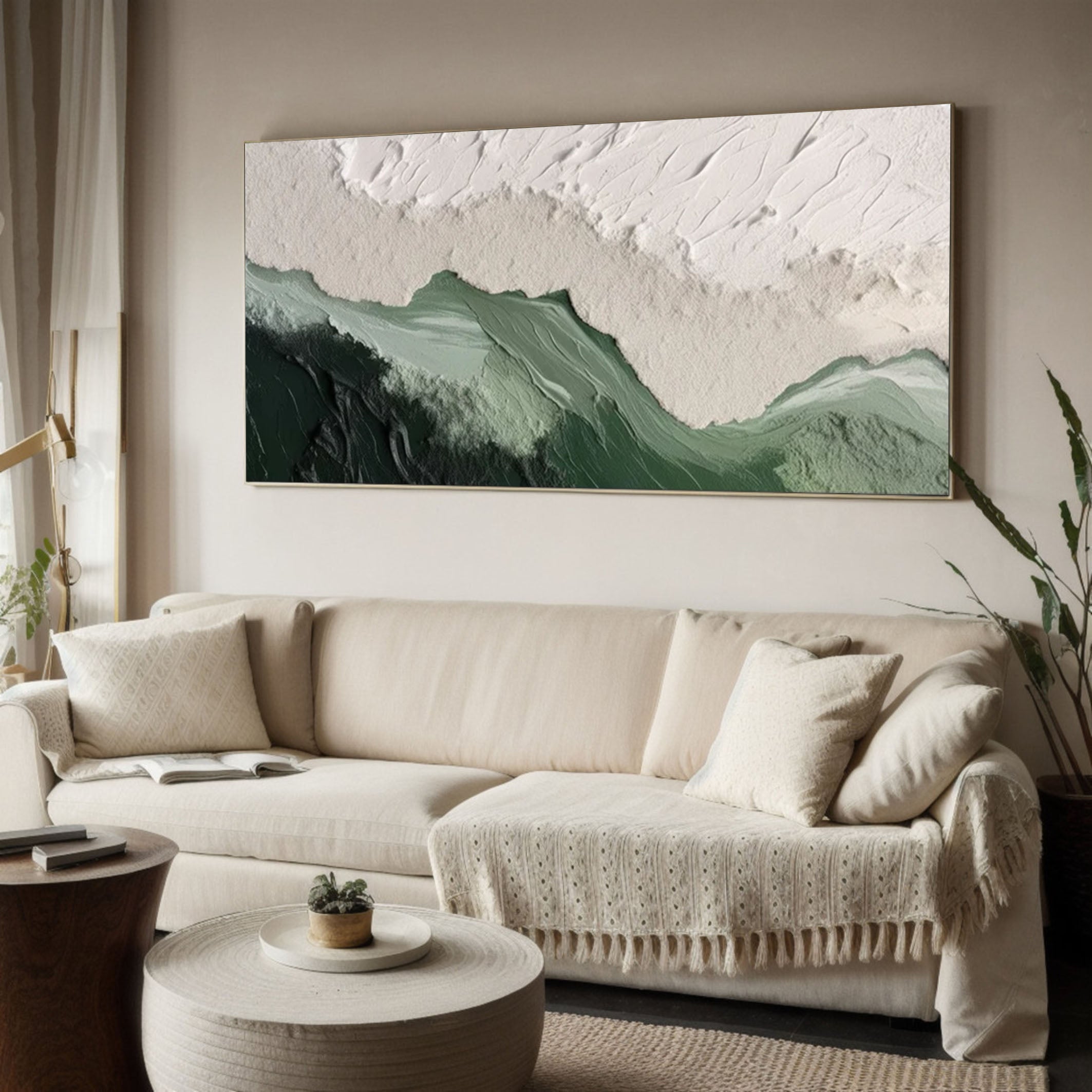 Emerald Peaks Green & White Textured Landscape Artwork #MMA 171