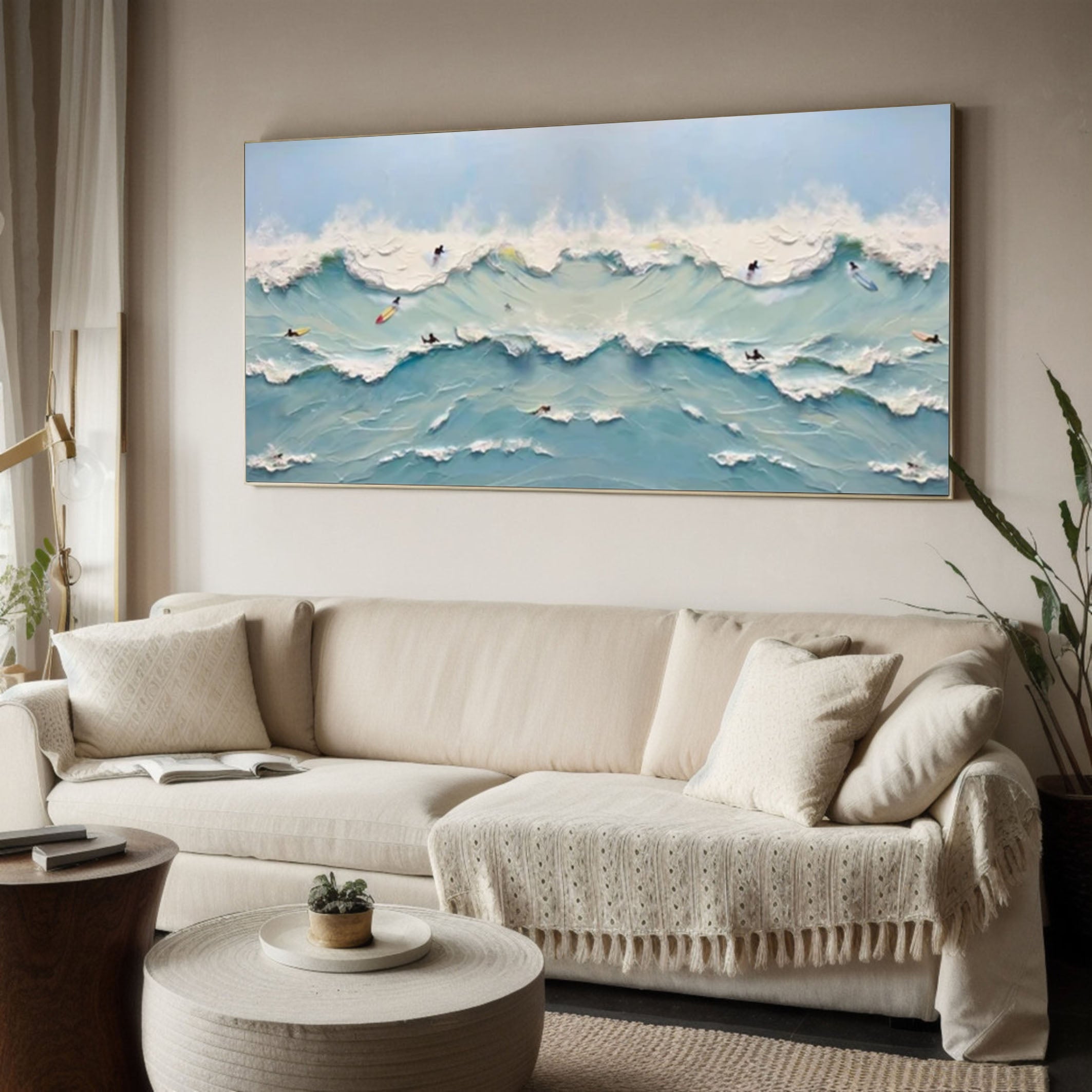 Ocean's Majesty Dynamic Wave Art with Surfers #OS 064