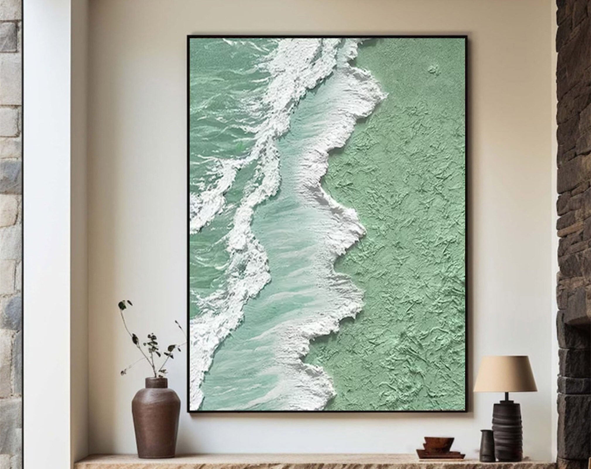 Textured Seafoam Green Art Modern Coastal Wall Decor #OS 068