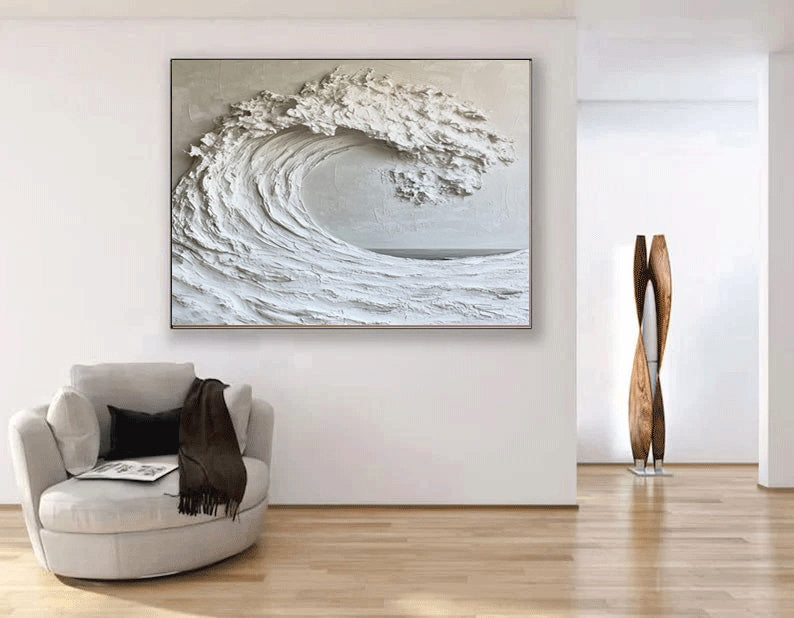 Large White Wave Painting - Ocean Art for Modern Homes #AG 050
