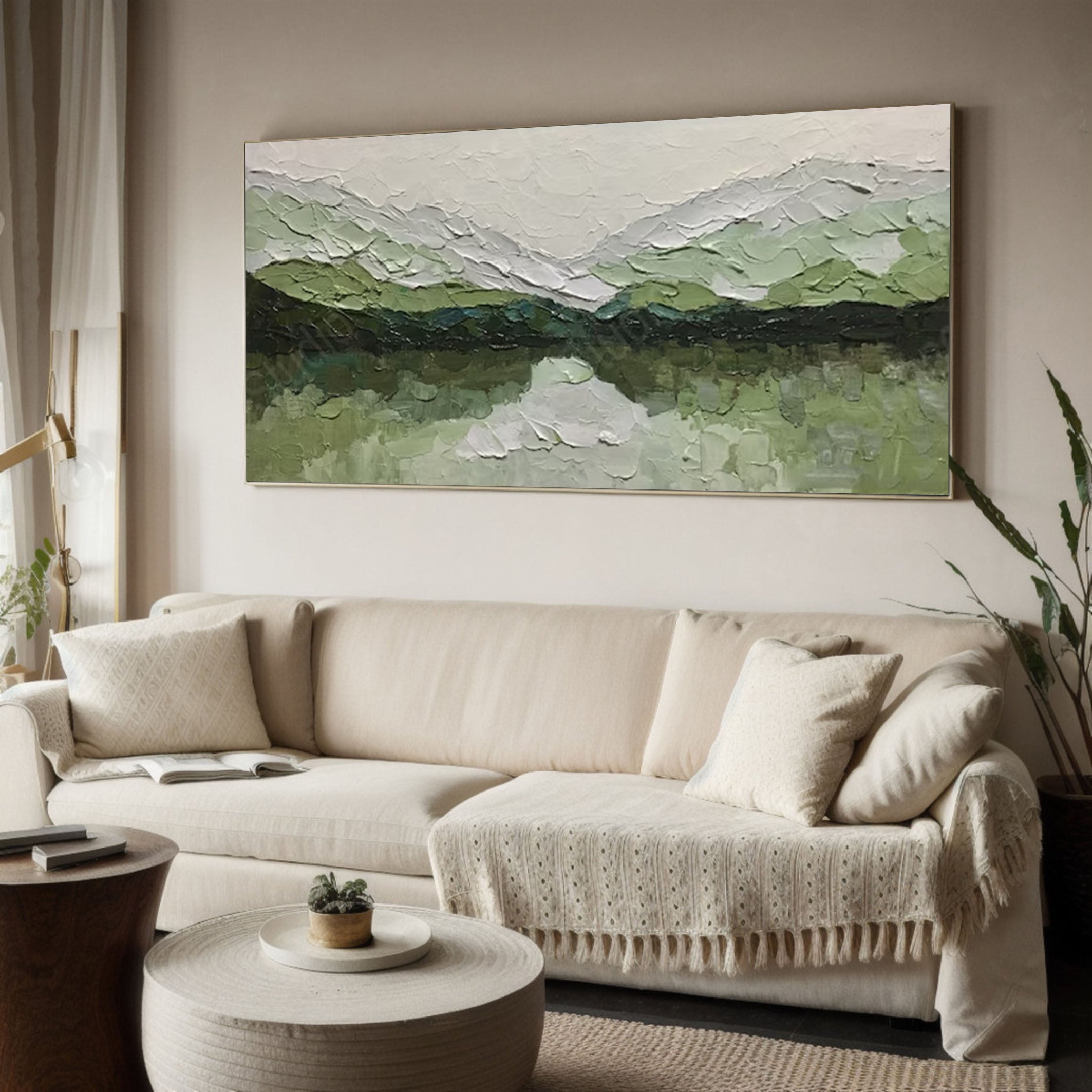 Hand-Painted Green Hills Artwork Textured Oil Painting for Modern Decor #AP 051