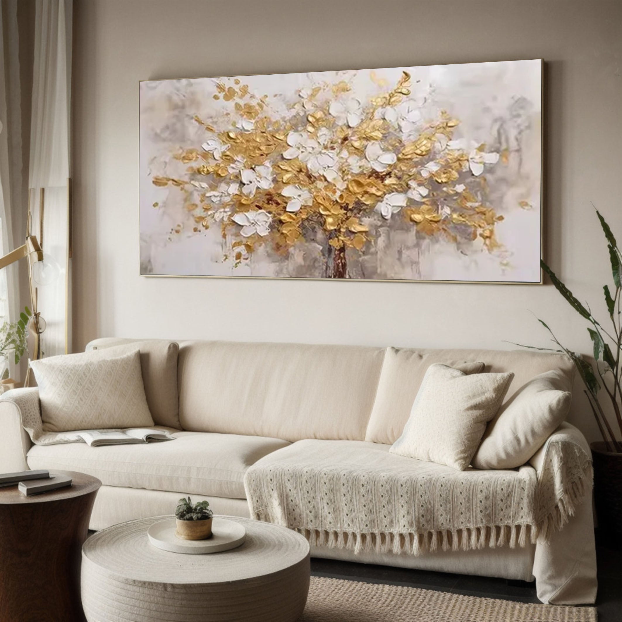 Golden Blossoms Tree Art Luxurious Modern Wall Decor #FT 051